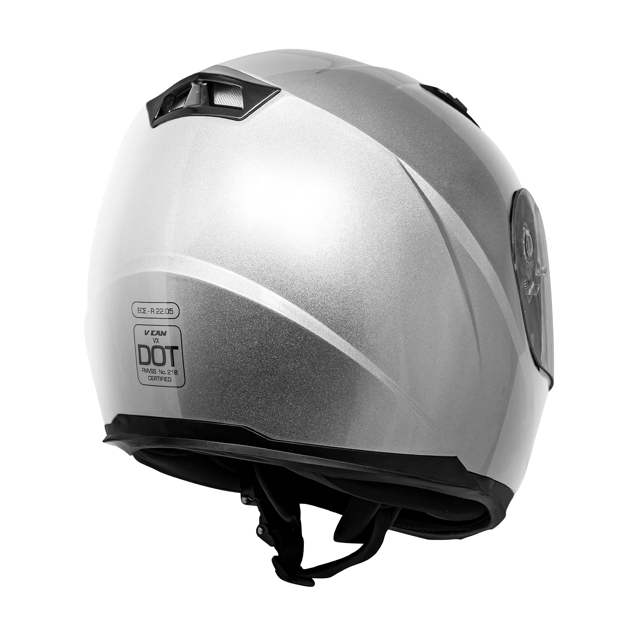 Vcan Vx Lightweight Full Face Motorcycle Street Bike Helmet With Extra Tinted Visor Dot Approved (Silver, Large)