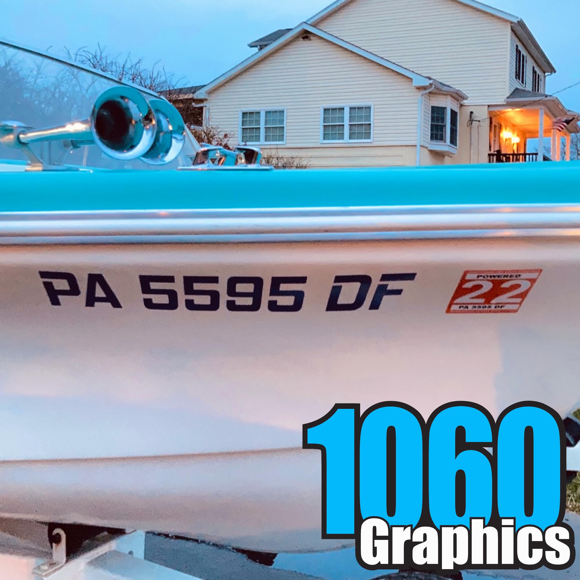 1060 Graphics - Custom Made Boat Registration Numbers Or Boat Name (2 Sets) Marine Vinyl Lettering Sticker Decals