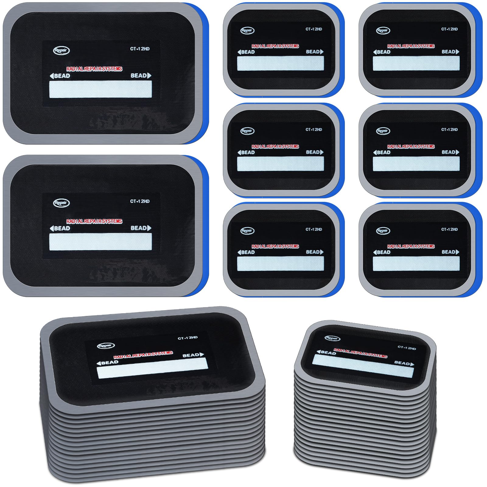 Zhengmy 40 Pieces Tire Patches 2.56 x 3.15 Inches,3.15 x 4.7 Inches Radial Patch Tire and Repair Tools Kit for Bike Motorcycle V
