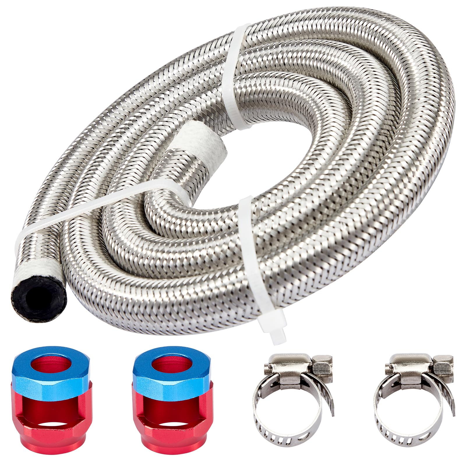 Carbole Stainless Steel Braided Fuel Line, 5/16'' I.D. Diesel Hose Swap Efi Ptfe With Fittings For Automotive Fuels Lubricants C