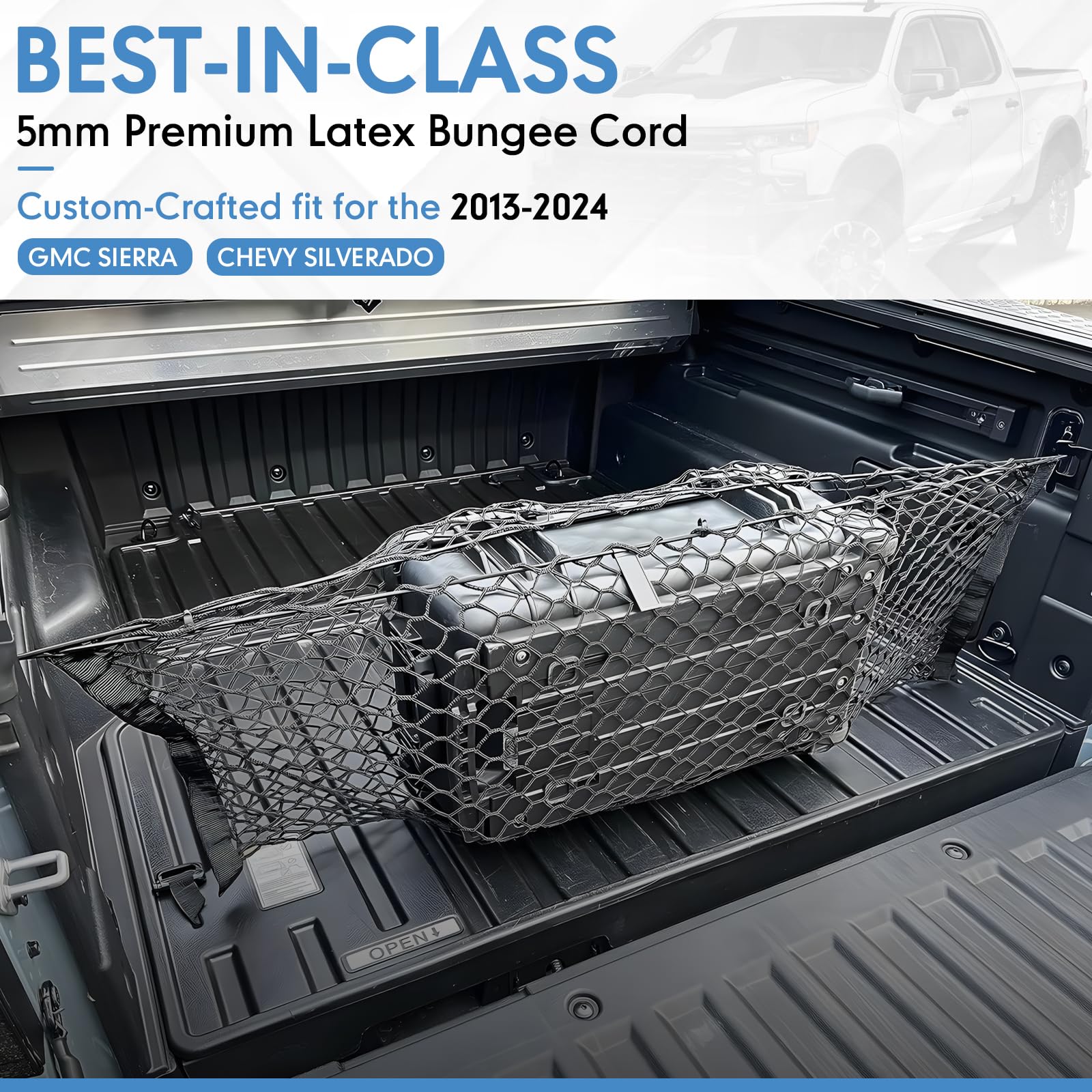 LINKCRO Black Truck Bed Cargo Net, 50” x 18”, Premium Mesh Organizer for Chevrolet Silverado, FT150, GMC - Durable Storage Solution