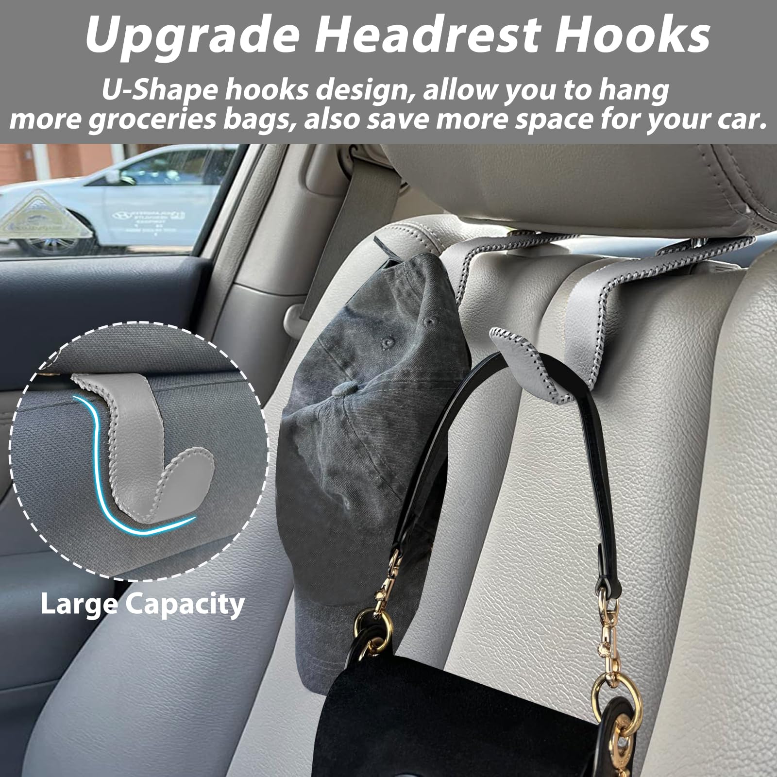 Etre Jeune Car Purse Hook, Headrest Hooks for Car Bag Hooks Seat Hooks Holder Car Accessories Interior, 2 Pack Grey