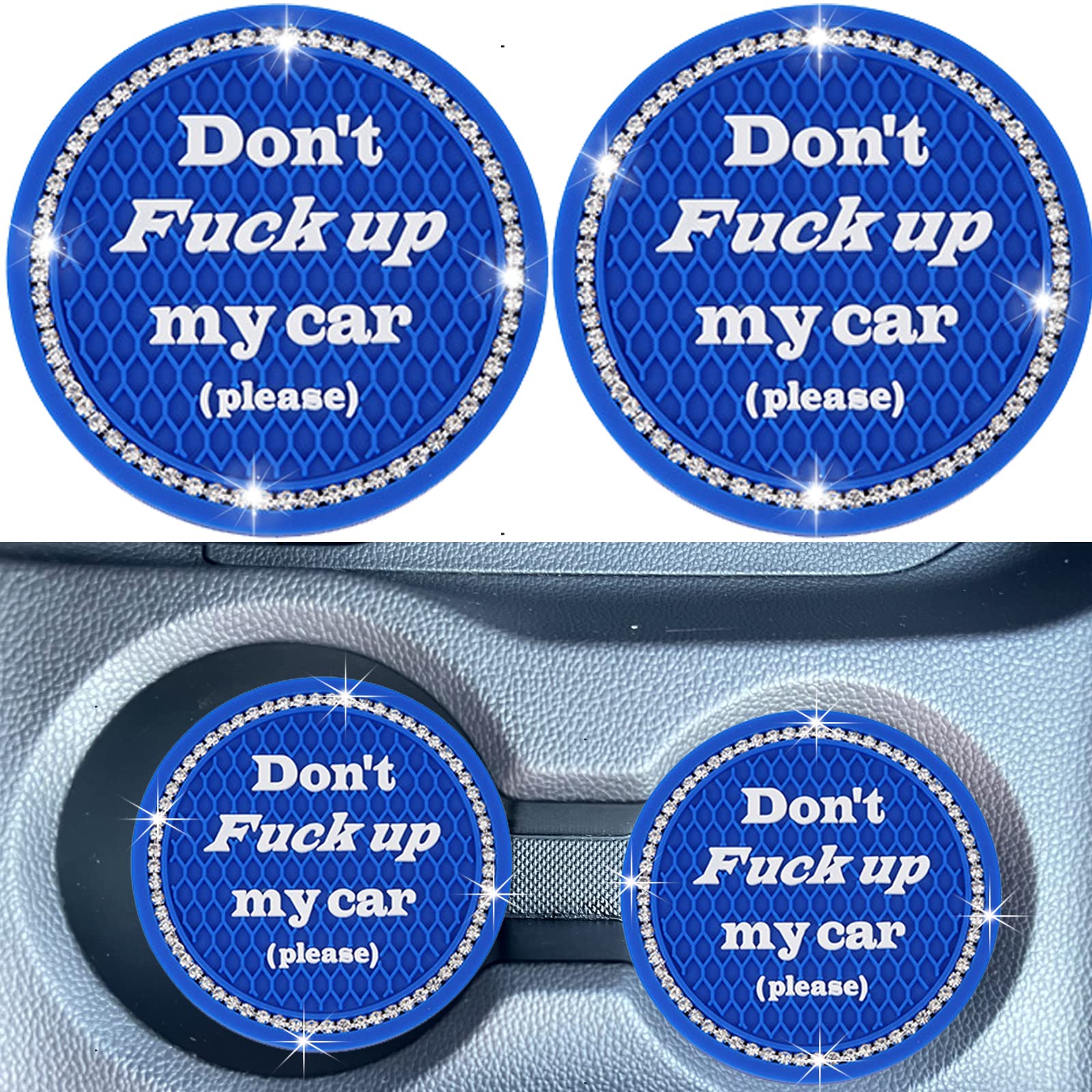 Smeyta Car Cup Coasters 2 Pack - Bling Interior Accessories, Universal Cup Holder Inserts For Suv/Truck (Royal Blue, 2Pc)