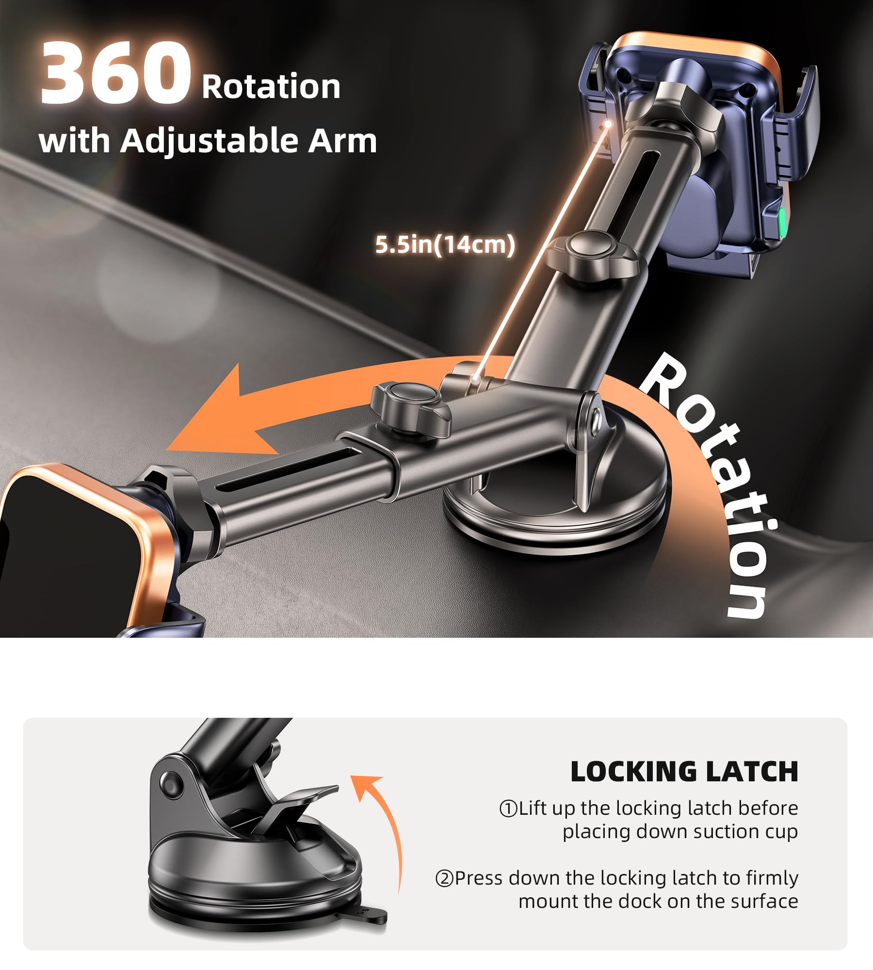 Gumosh Dual Coil 15W Wireless Car Phone Charger,2 In 1 Auto Clamping Car Mount Charging Phone Holders For Air Vent&Dashboard,Car