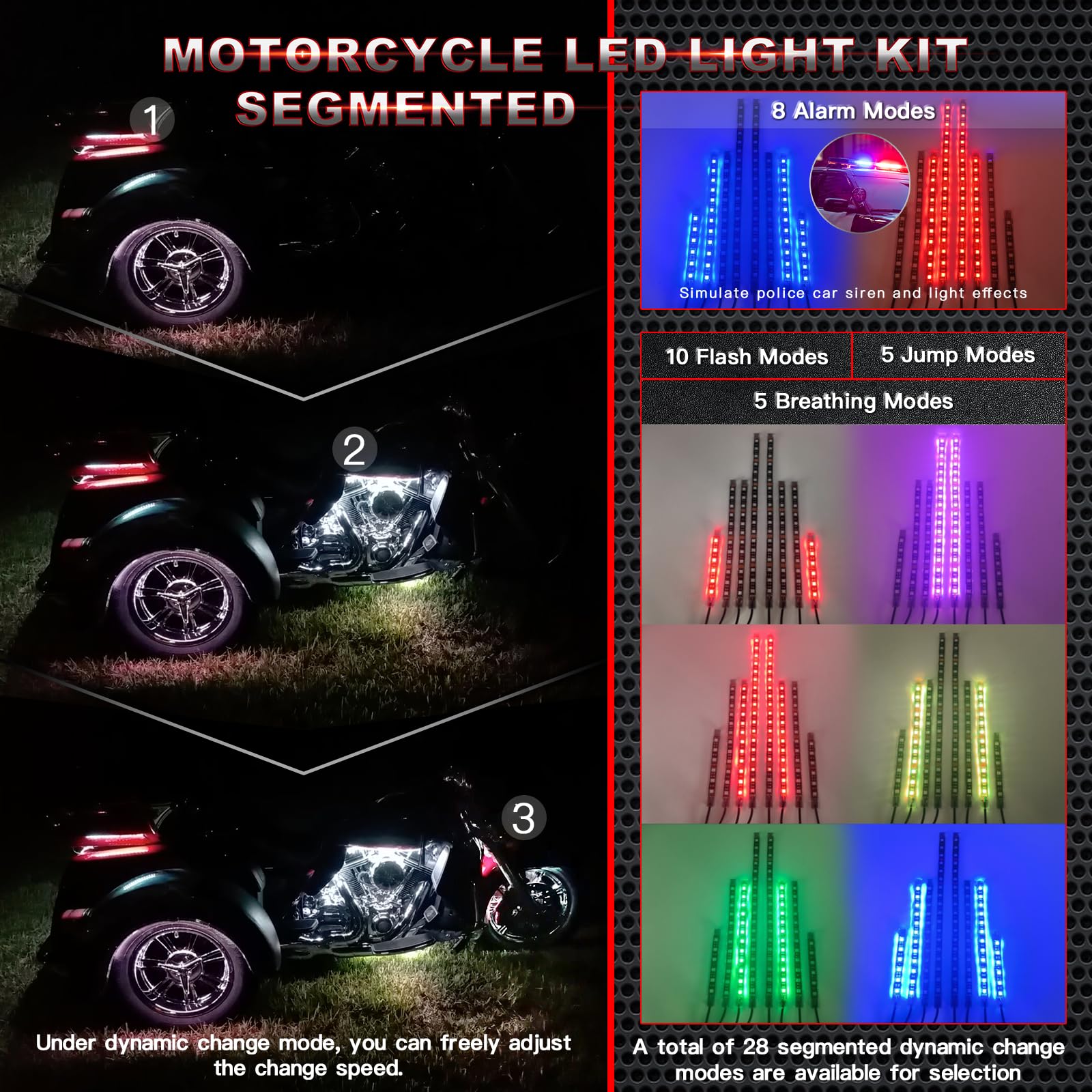 Ld Darkeagle 8Pcs Segmented Motorcycle Led Lights Kit With Brake Lights Turn Signal, Motorcycle Led Underglow Kit With App/Rf Re