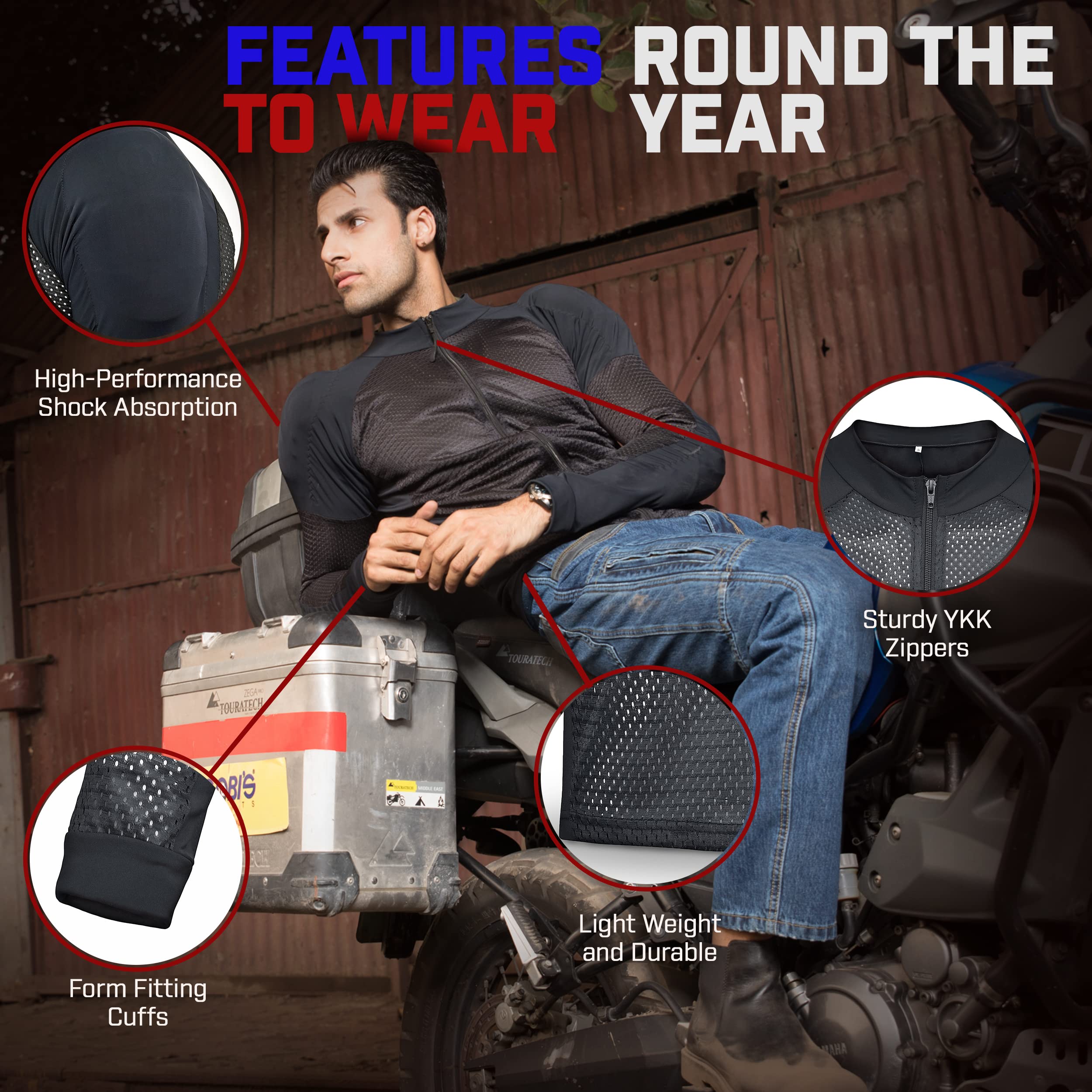 Wicked Stock Mesh Armored Motorcycle Shirt For Men And Women - Ce Level 2 Mesh Motorcycle Protective Shirt For Summer- Soft And Stretchy Lightweight Motorcycle Armored Shirt With Removable Padding