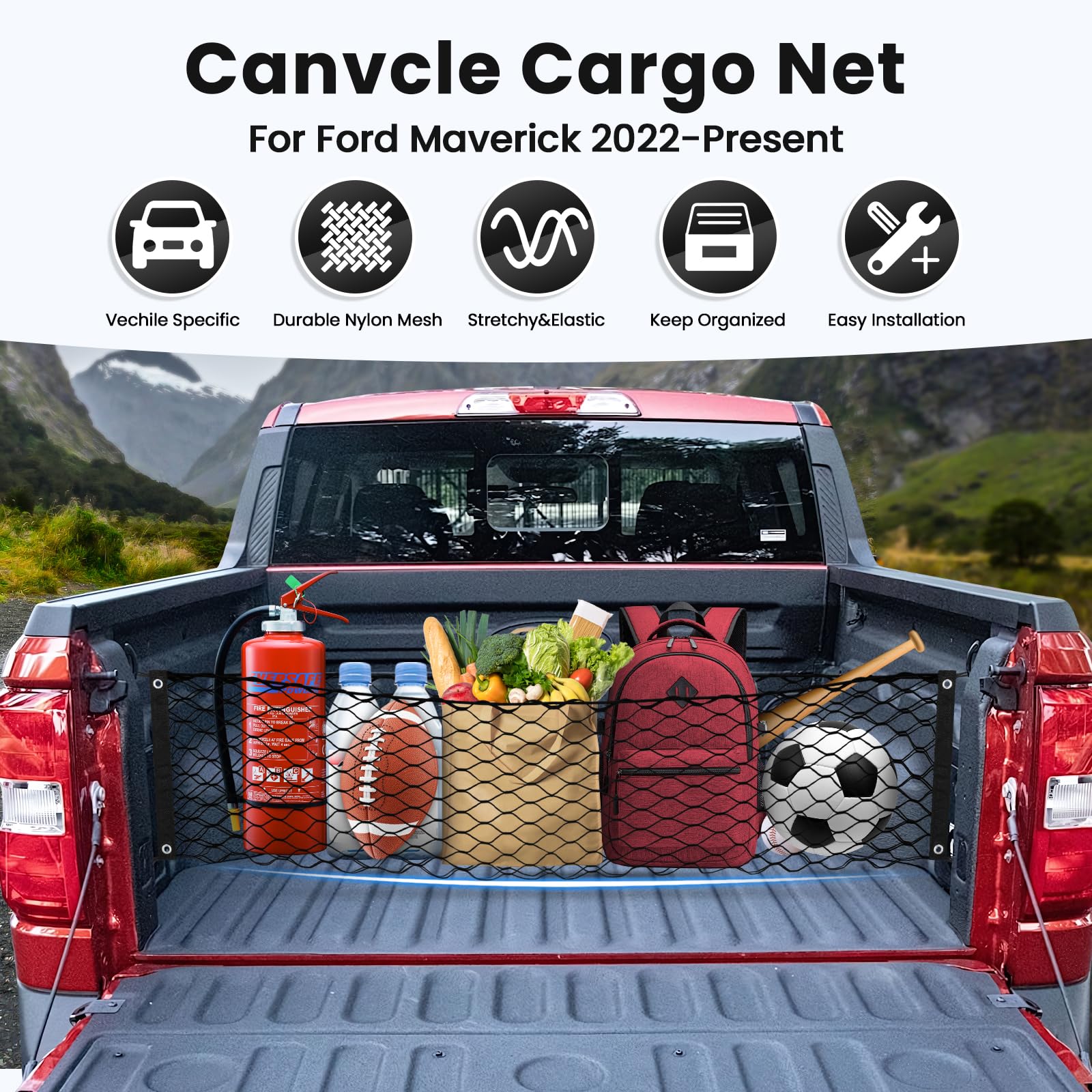 Canvcle Trunk Cargo Net for 2022-2025 Ford Maverick Accessories Envelope Style Mesh Trunk Net Organizer and Storage Stretchable