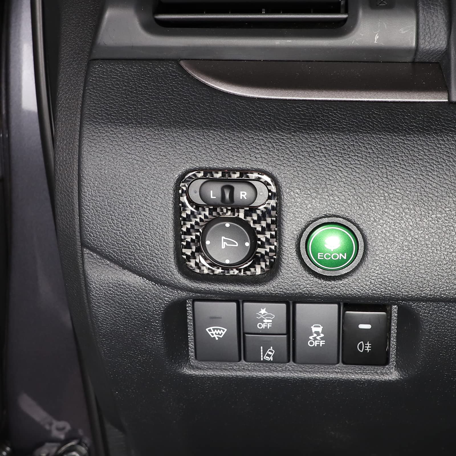 Car Door Rearview Mirror Adjustment Button Frame Sticker For Honda Pilot 2016-2022/Ridgeline 2017-2023/Passport 2019-2023, Rearview Mirror Adjustment Switch Panel Trim Cover, Carbon Fiber, Black