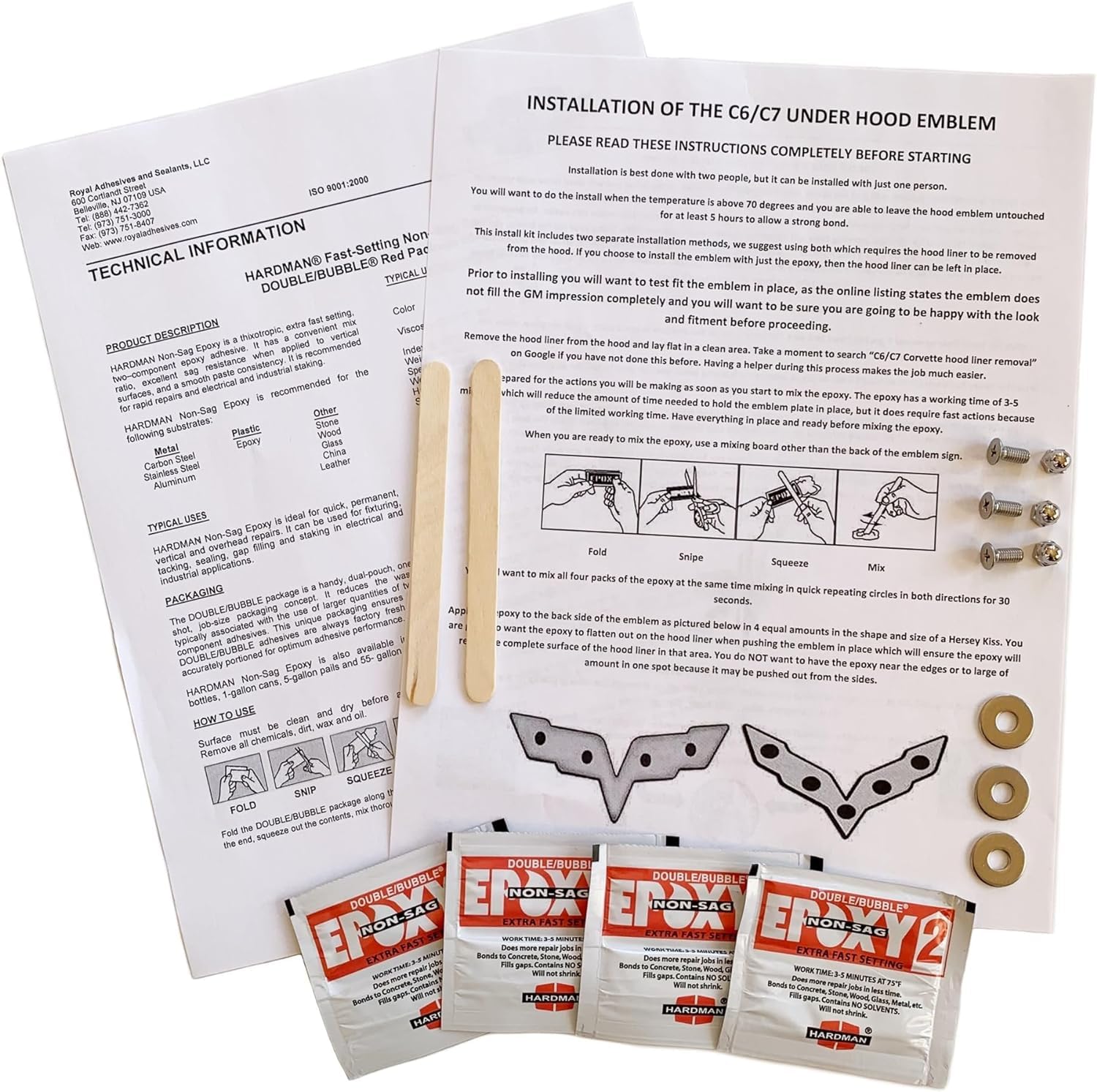 C7 Corvette Crossed Flag Metal Under Hood Emblem - Chrome Underhood Dress Up Logo Kit for 2014-2019 Corvettes