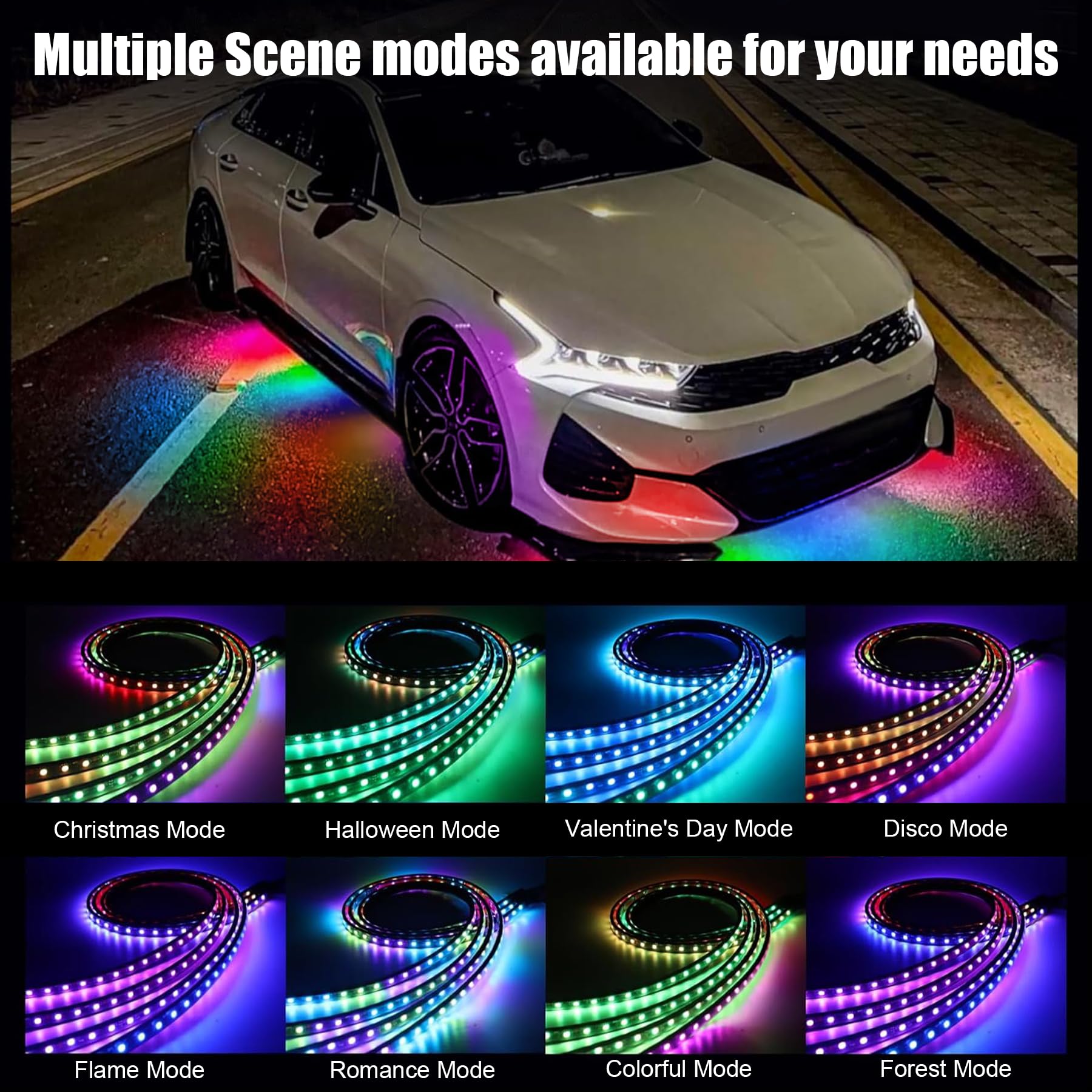 Livtee Underglow Led Lights Kit, Rgb Strip Lights With App Control For Music And Diy Modes, Under Glow Kit For Cars, Vans, Suvs,