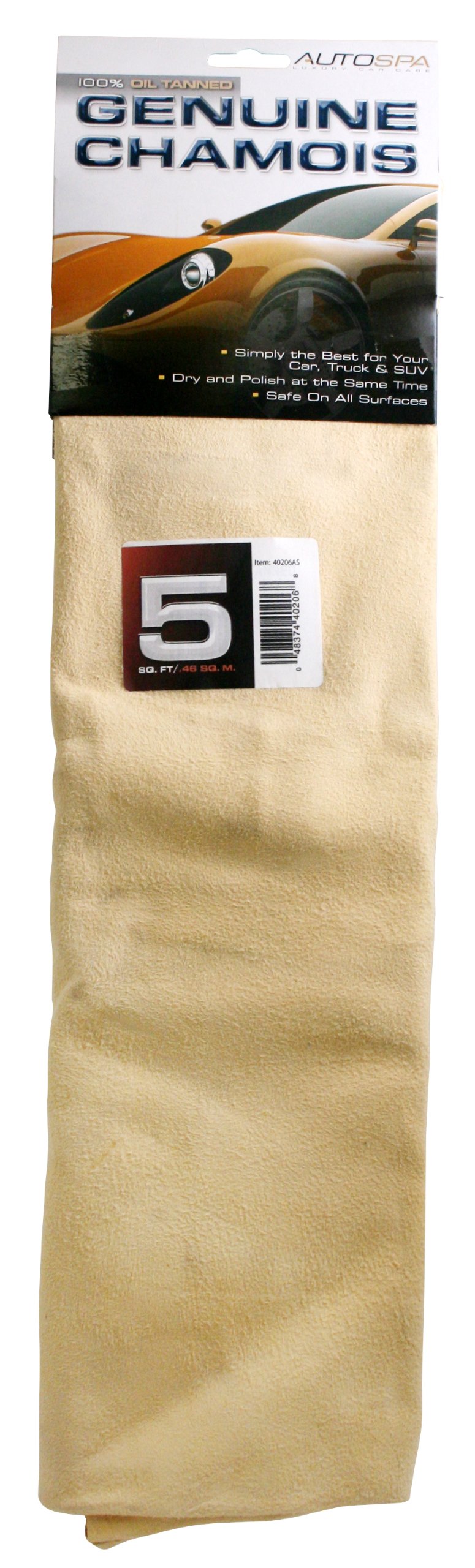Autospa 40206As Genuine Full Skin Chamois, 5 Sqft , Black