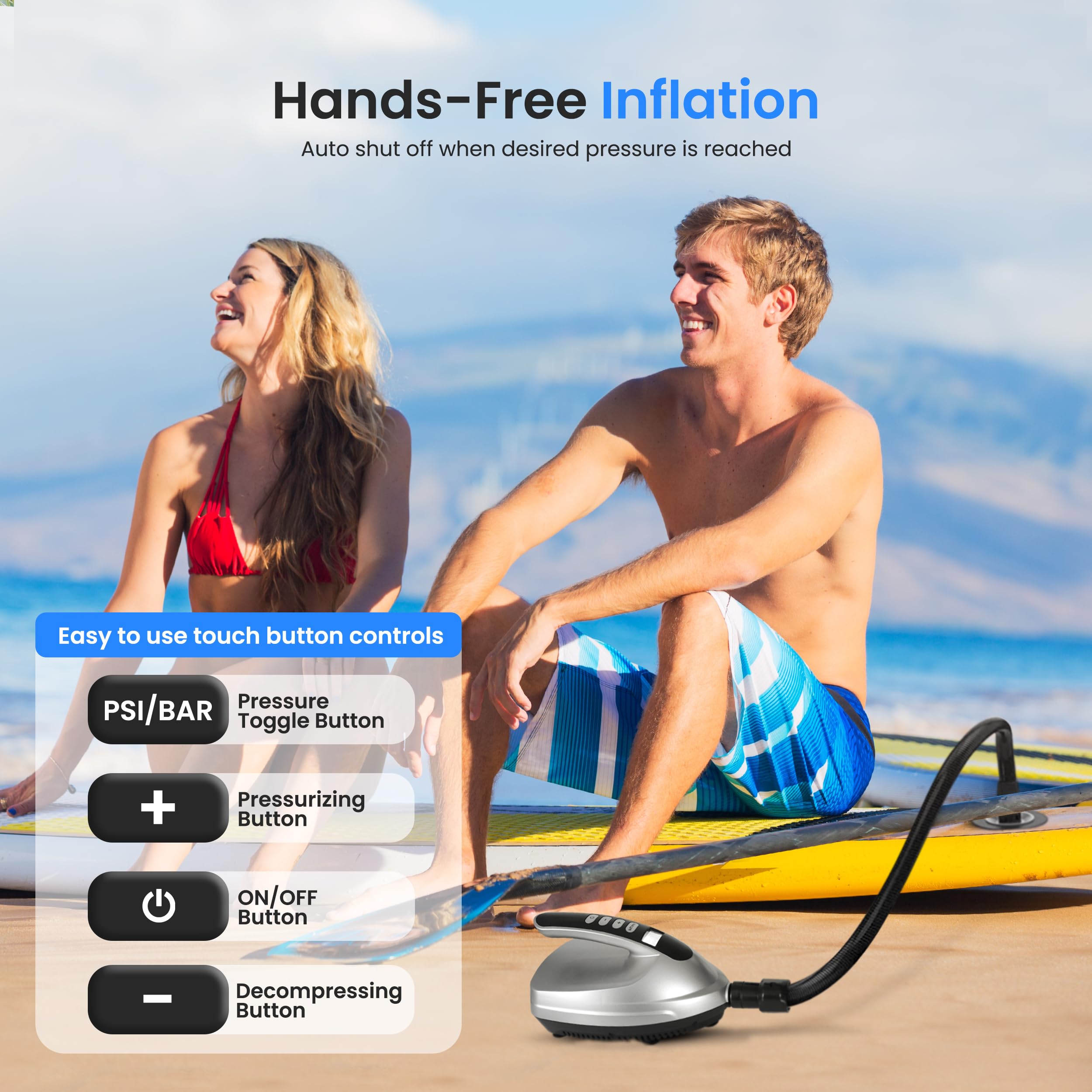 Serenelife Inflatable Paddle Board Pump Compressor - 20Psi High Pressure Sup Inflator - 12V Dc Car Connector - Electric Air Pump