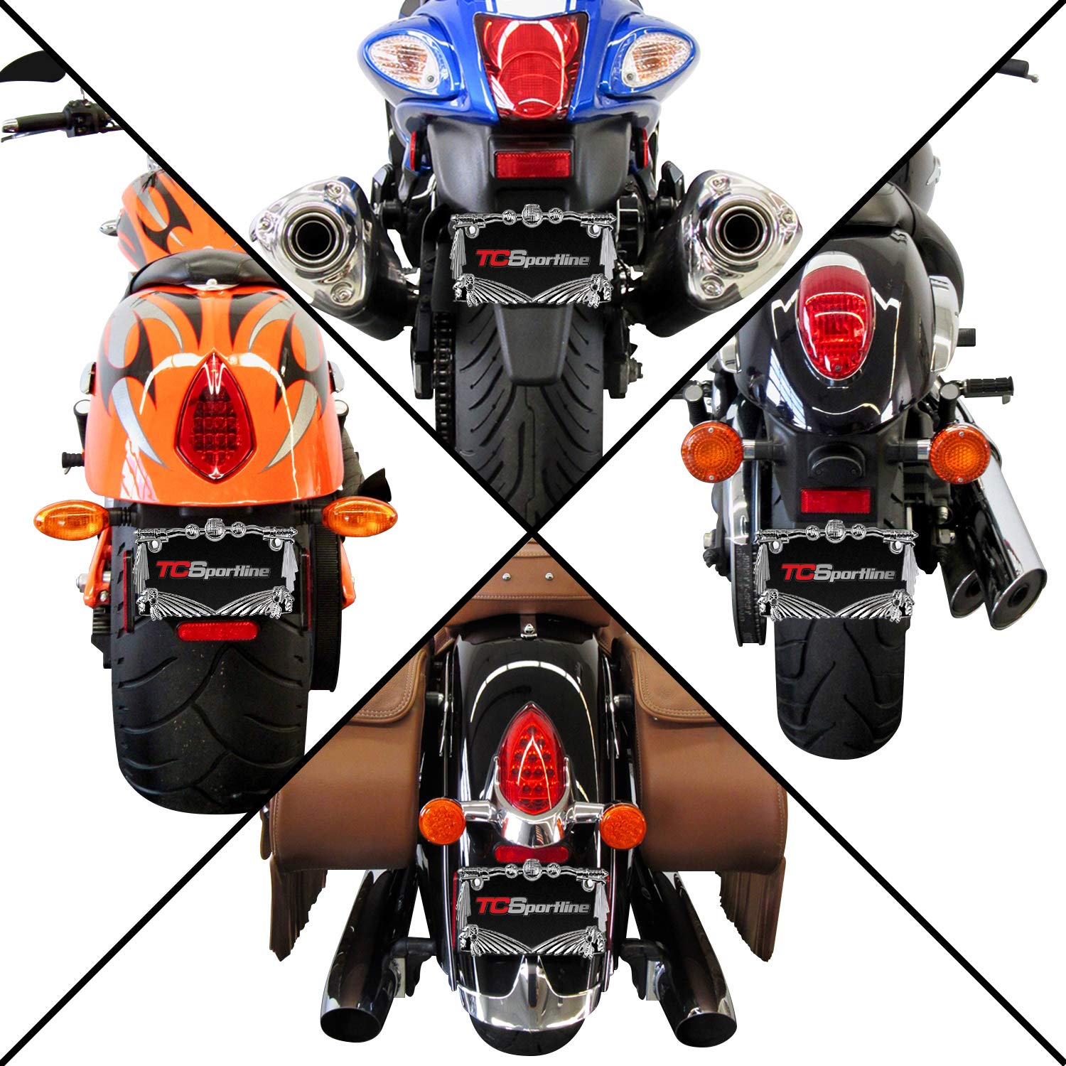 Tc Sportline Lpf248-C 3D Handle Bar And Indian Chief Style Zinc Metal Chrome Finished Motorcycle License Plate Frame
