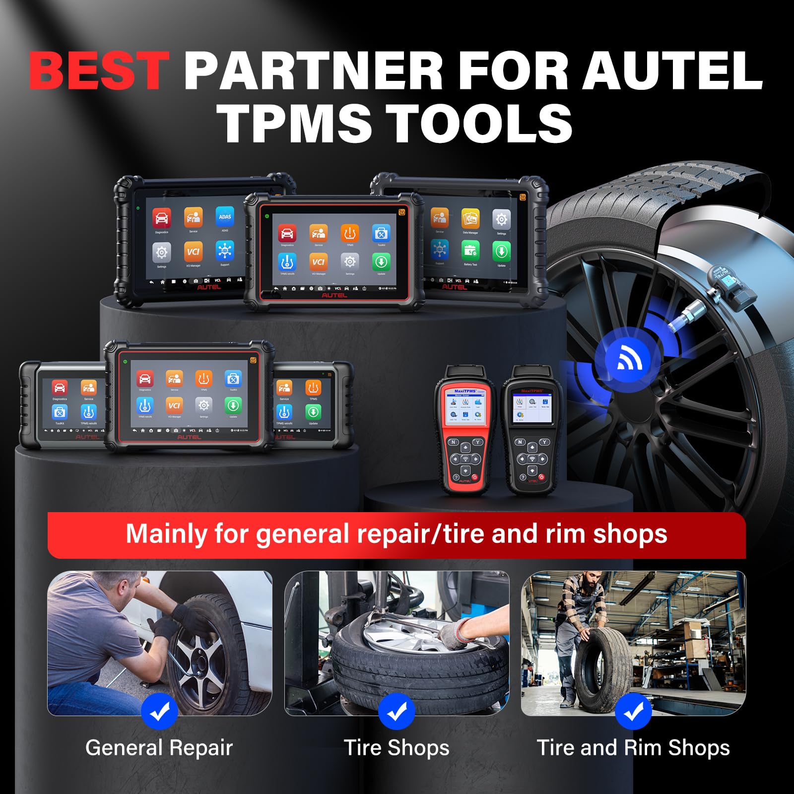 Autel TPMS Sensor Set of 4, 2in 1MX-Sensor 315MHz + 433MHz Dual Frequency, 100% Programmable Replace OEM Sensor, Work with Autel TPMS Tool TS408S TS501 TS508WF TS601 (Press-in, Metal Valve)