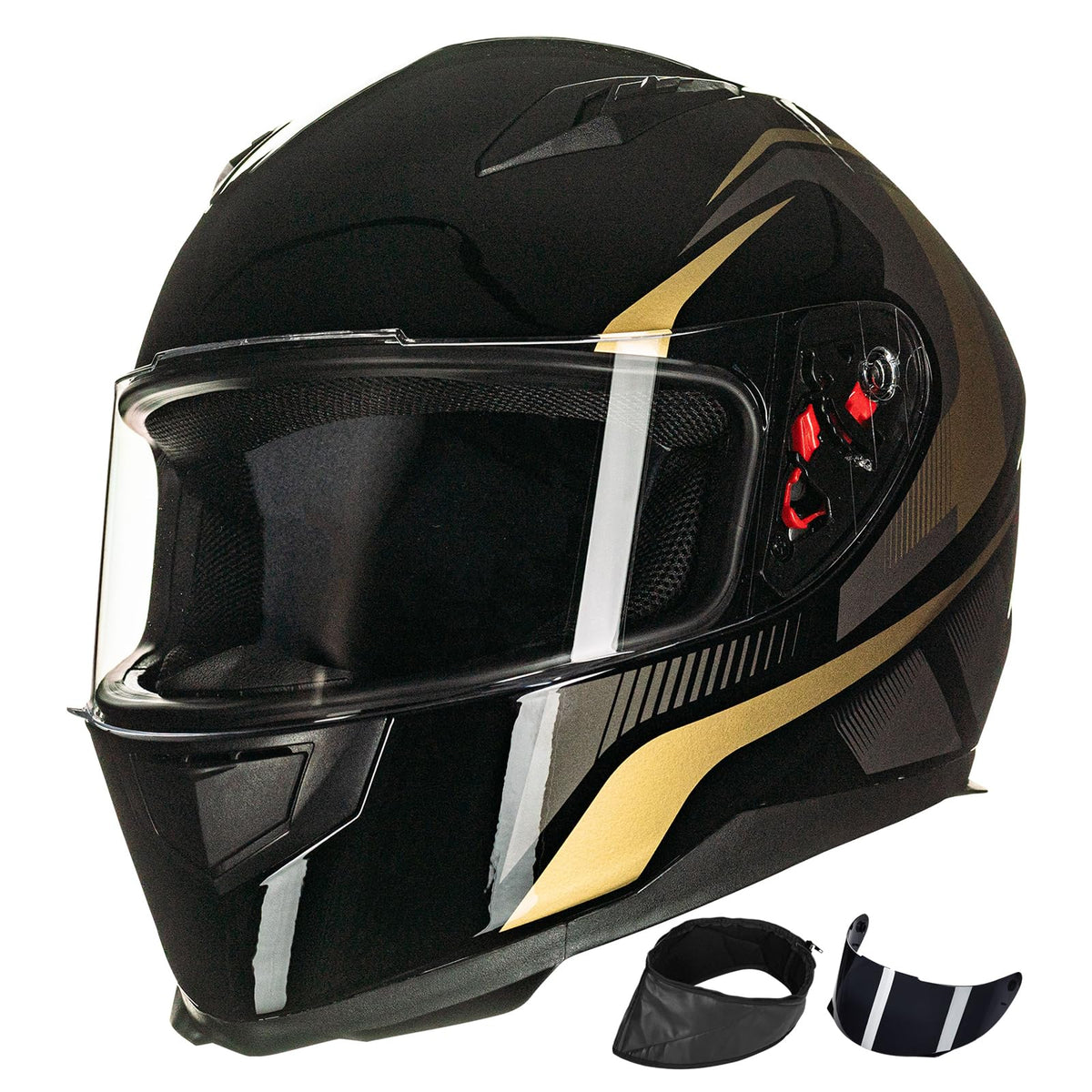 Ilm Full Face Motorcycle Street Bike Helmet With Removable Winter Neck Scarf + 2 Visors Dot Model-Jk313 (L, Golden)