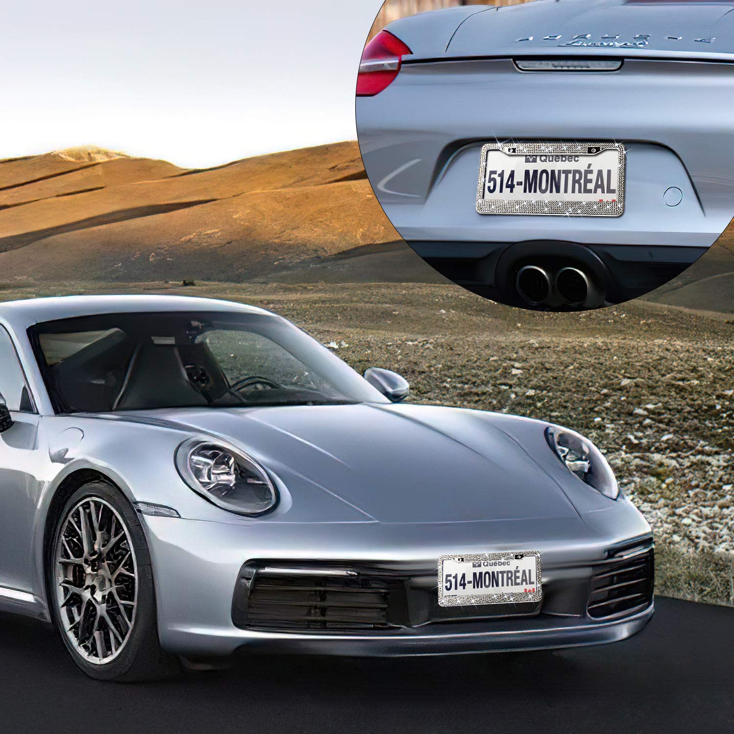 Oklpf Bling License Plate Frame For Women, White Sparkly Stainless Steel License Plate Frames| Over 1200 Pcs 14 Facets Bedazzled