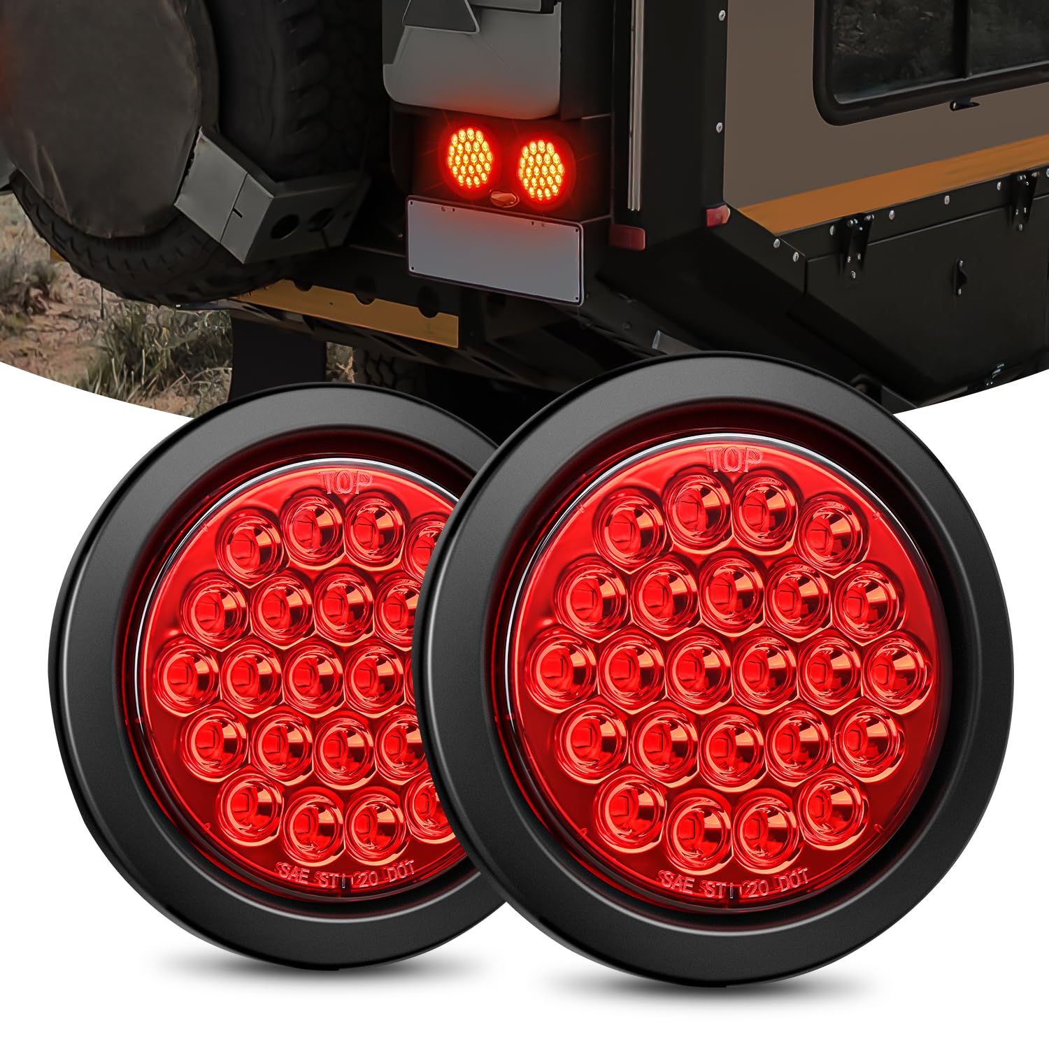 Nilight 4Inch Round Trailer Tail Light 2Pcs 24Led Red Stop Brake Turn Marker Light W/Flush Mount Grommets Plugs Ip67 Waterproof