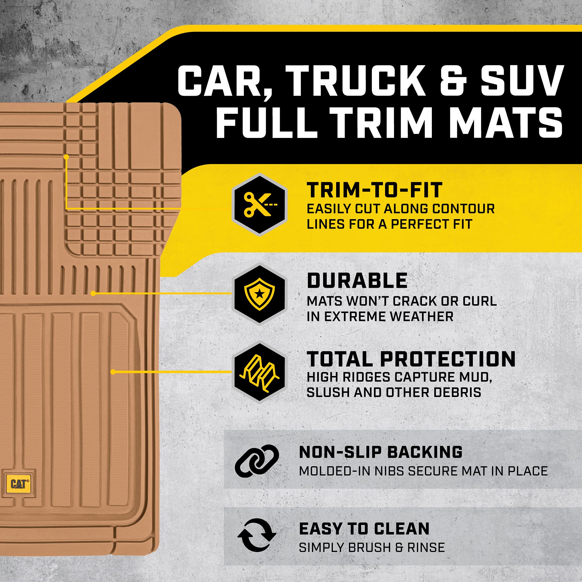 Cat Toughliner Rubber Car Floor Mats For Auto Truck Suv & Van, Full Custom Trim To Fit Liners, Advanced Performance Heavy Duty O