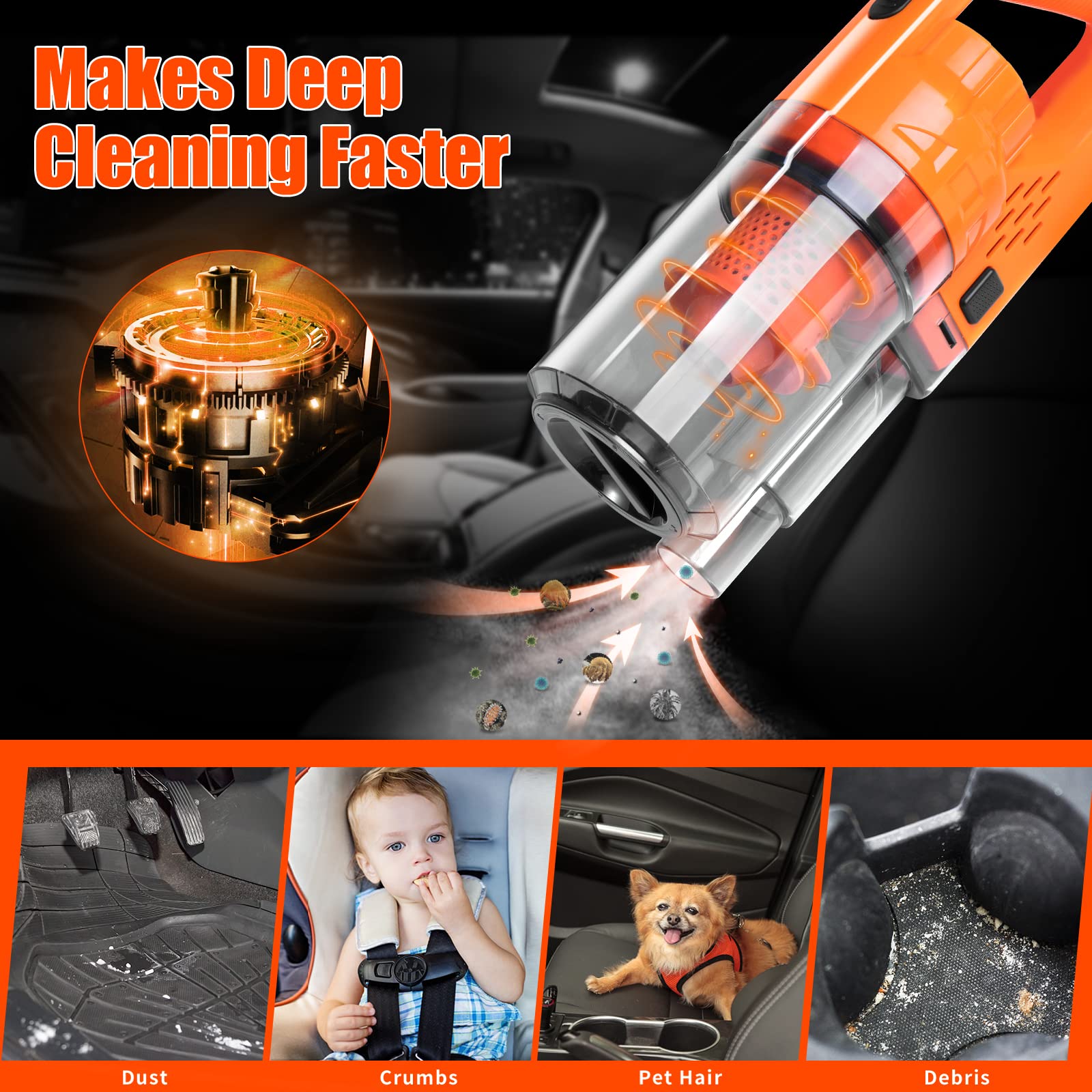 Vioview Car Detailing Kit Interior Cleaner, 17Pcs Car Cleaning Supplies With High Power Portable Car Vacuum, Detailing Brush Set