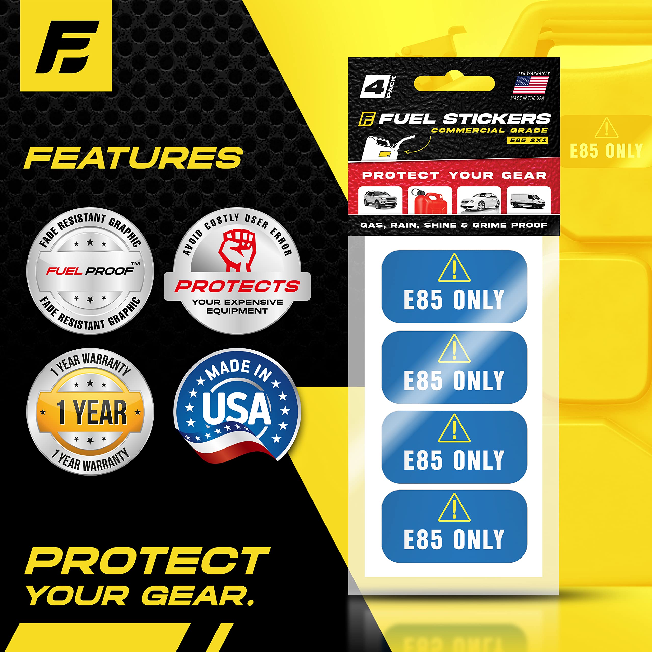 E85 Stickers, Flex Fuel Label For Vehicles, Rental Cars, Fleet Trucks And Suvs - Weather Proof, Extreme Stick, Flex Fuel Decals By Fuel Stickers - Usa Made (2X1 Inch), 40 Labels
