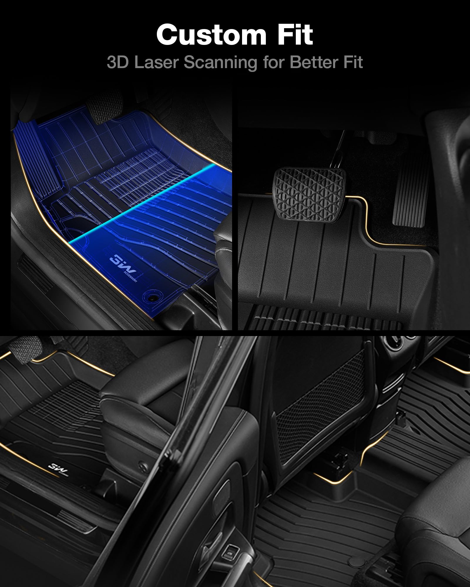 3W Floor Mats Compatible For Benz C-Class 2015-2021 (For Sedan Only) Tpe All Weather Custom Fit Floor Liner For Benz C-Class 1St