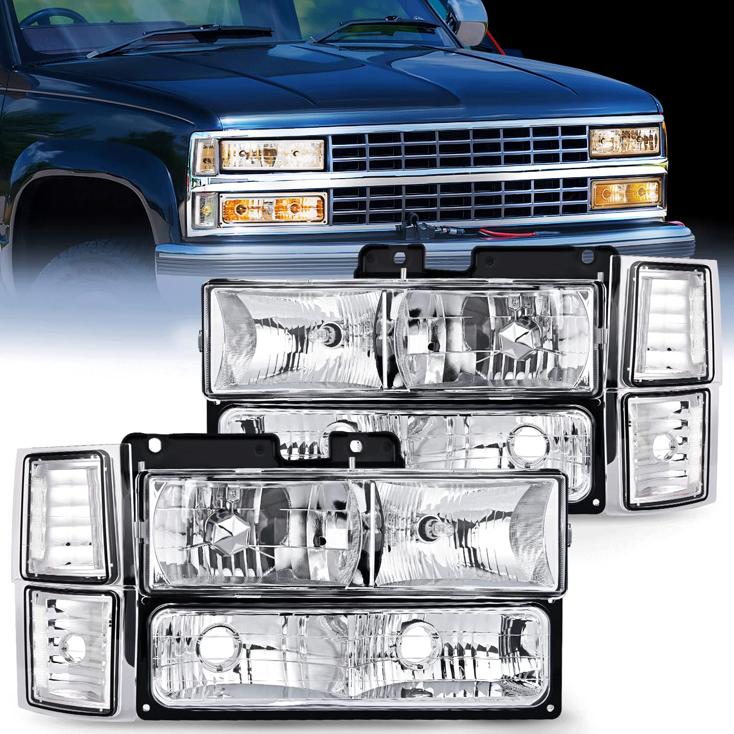 Nilight Headlight Assembly Compatible With 1994 1995 1996 1997 1998 Chevy Silverado Tahoe Suburban C10 C/K 1500 2500 3500 Replac