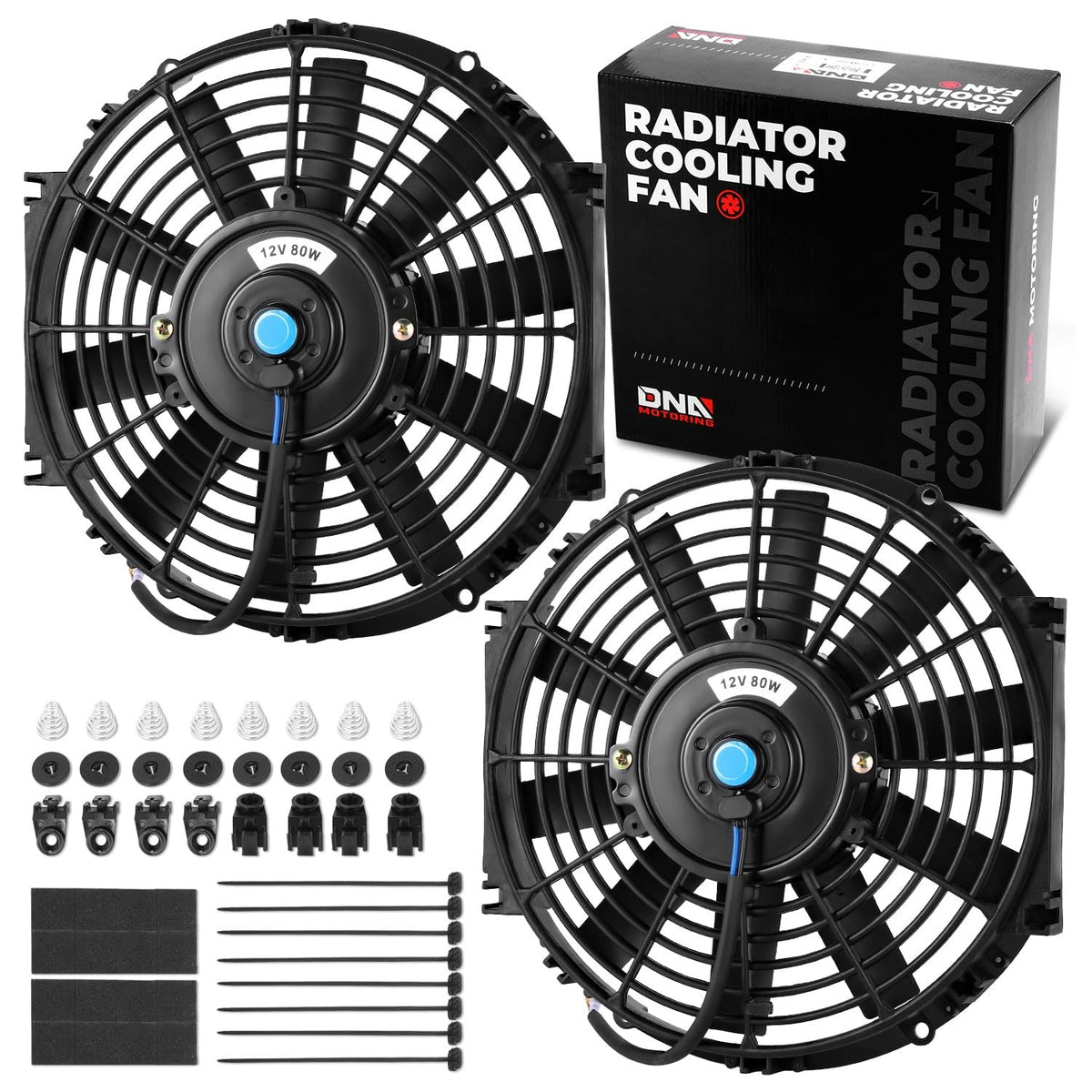 Dna Motoring 10 Inch High Performace Electric Cooling Slim Radiator Fan With Mount Kit, Black, 2Pcs, Raf-10-X2