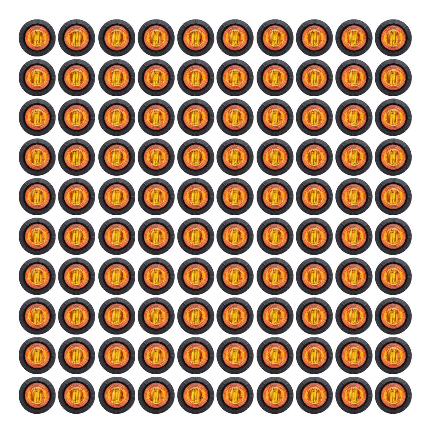 Tmh (Pack Of 100 3/4 Inch Mount Amber Led Clearance Button Marker Lights Side Led Marker Lights For Trailer Truck Rv Car Bus Van