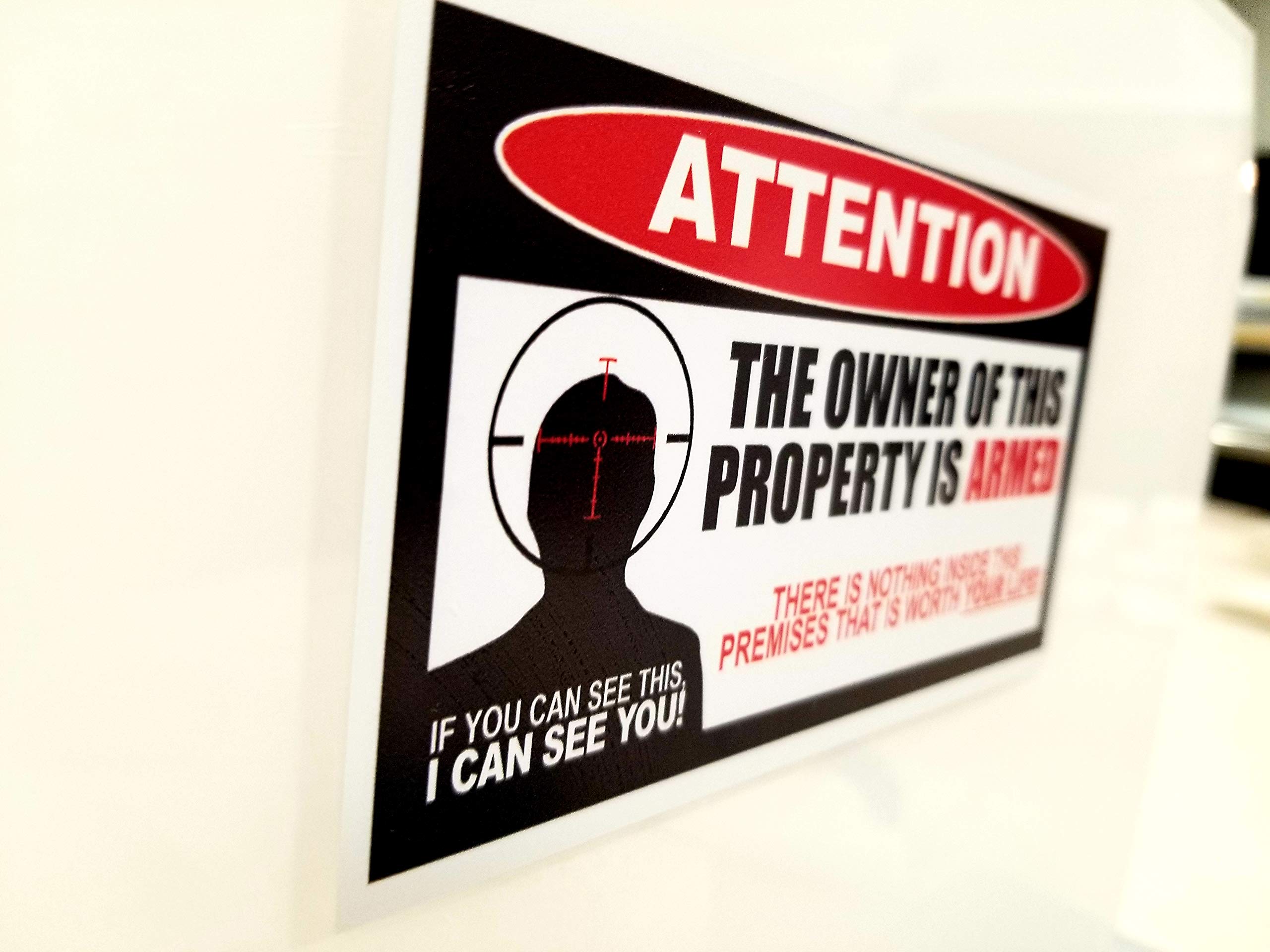 5 Pack Of Owner Is Armed Warning Stickers Decals Anti-Theft Security Burglar Alarm Peel And Stick Signs