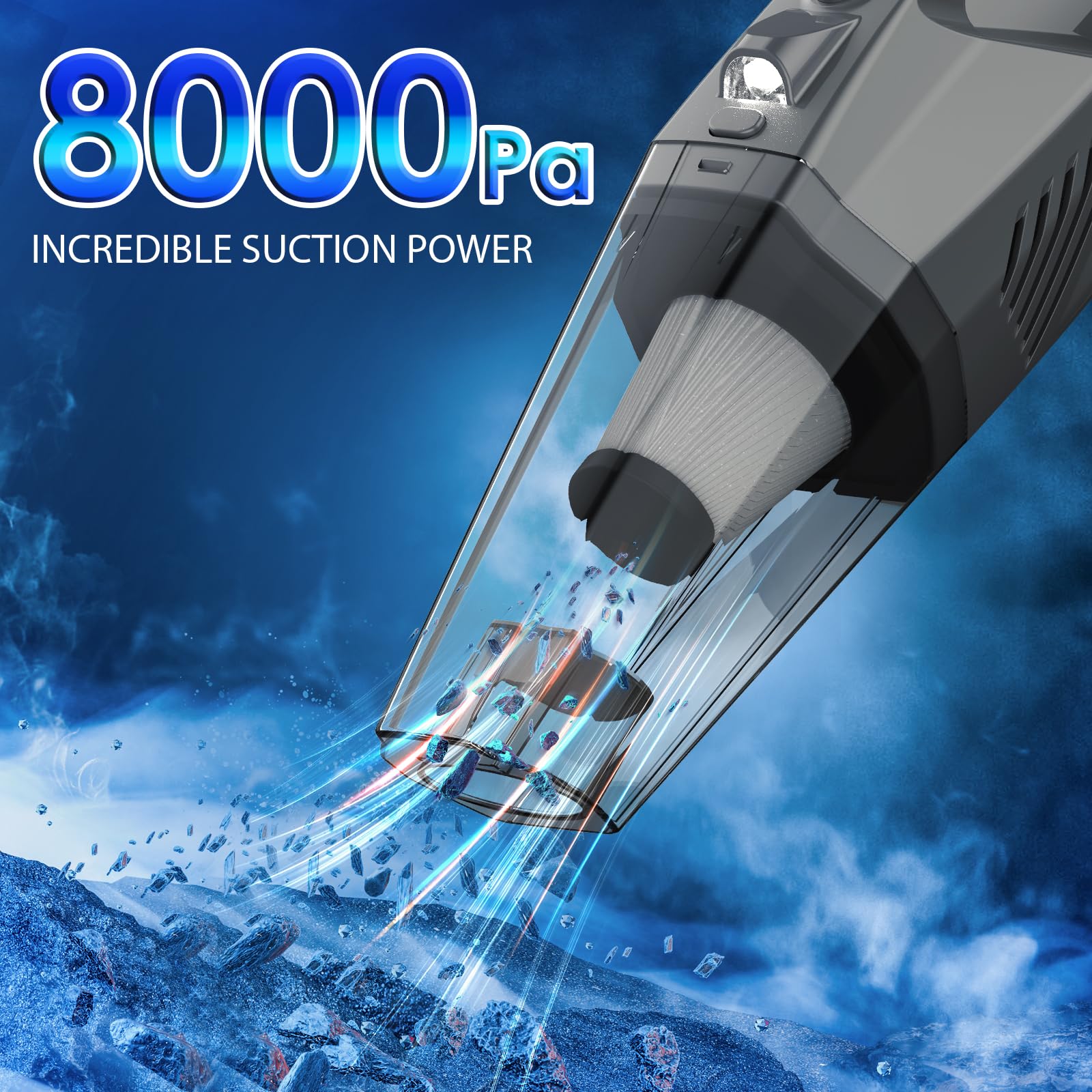 Thinkwork Car Cleaning Kit, Car Vacuum Kit, Gray Car Interior Detailing Kit With 8000Pa High Power Vacuum, Including 7Pcs Detail