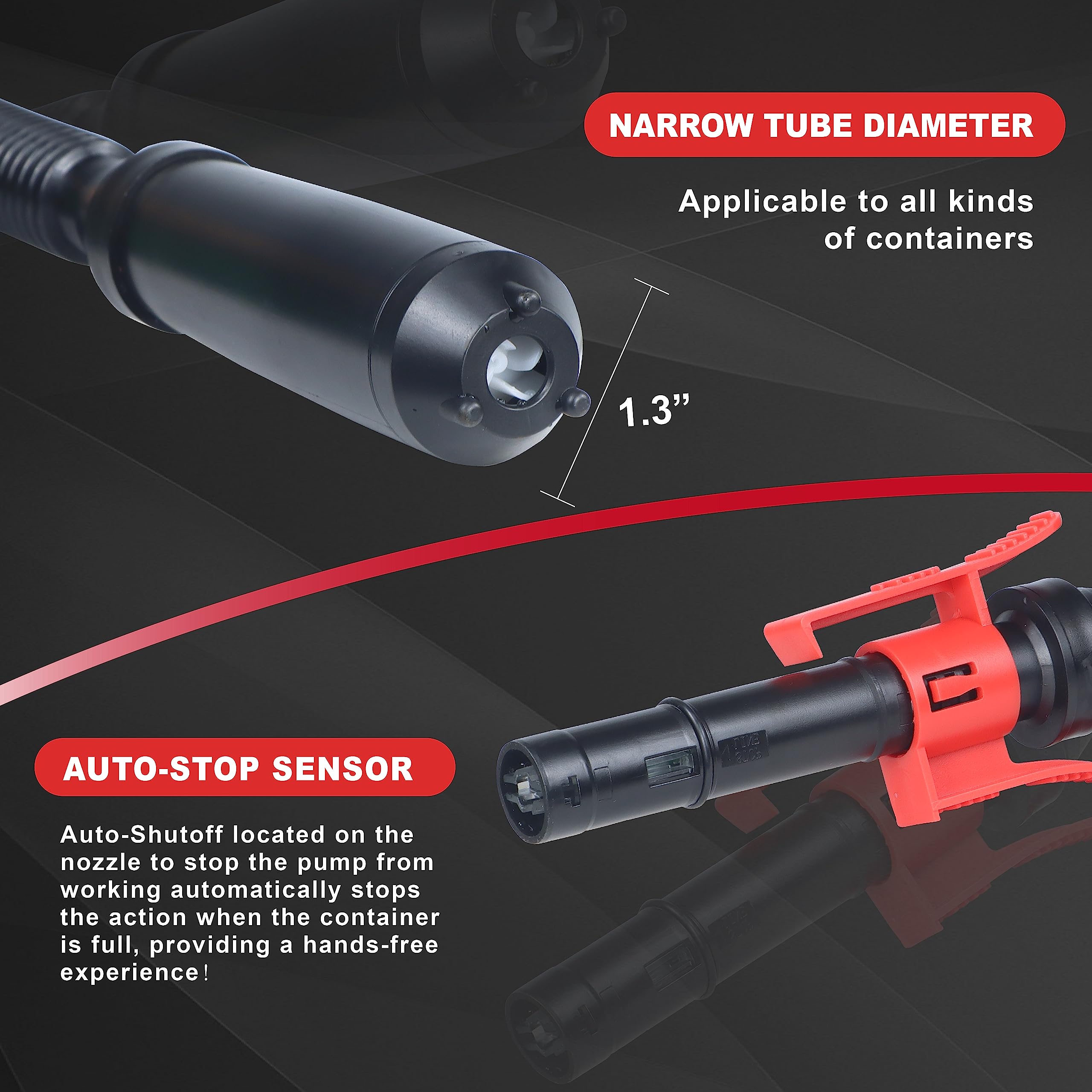 Aetleemo Automatic Fuel Transfer Pump With Auto-Stop Sensor(2.4 Gpm), Flexible Intake Hose Fits Most Irregular Gas Cans For Gasoline Diesel Kerosene & More