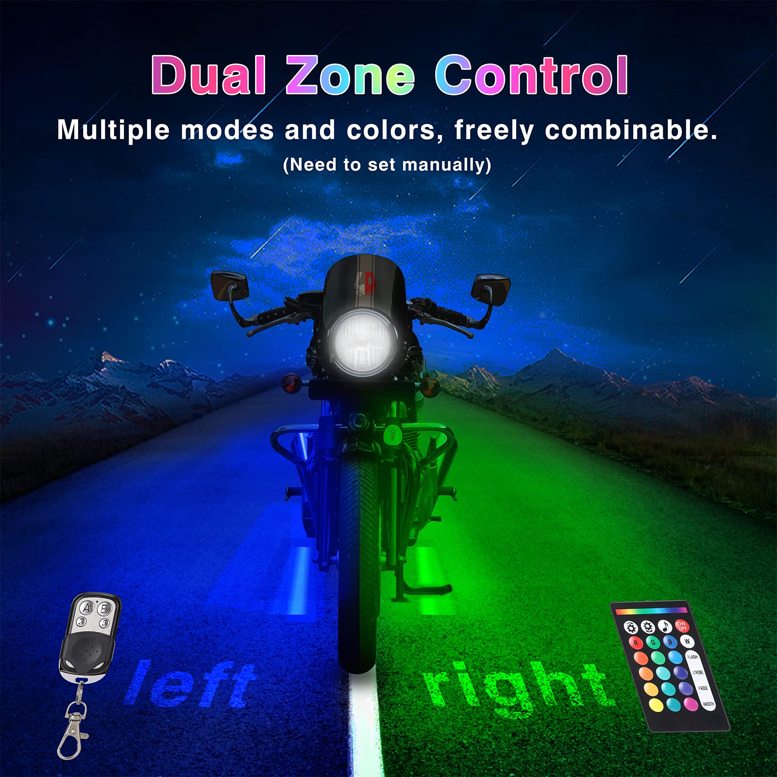 Ld Darkeagle 16Pcs Brights Motorcycle Rgb Led Light Kits With Brake Turn Signal,Underglow Lights With App/Rf Remote Dual Zone,Mu