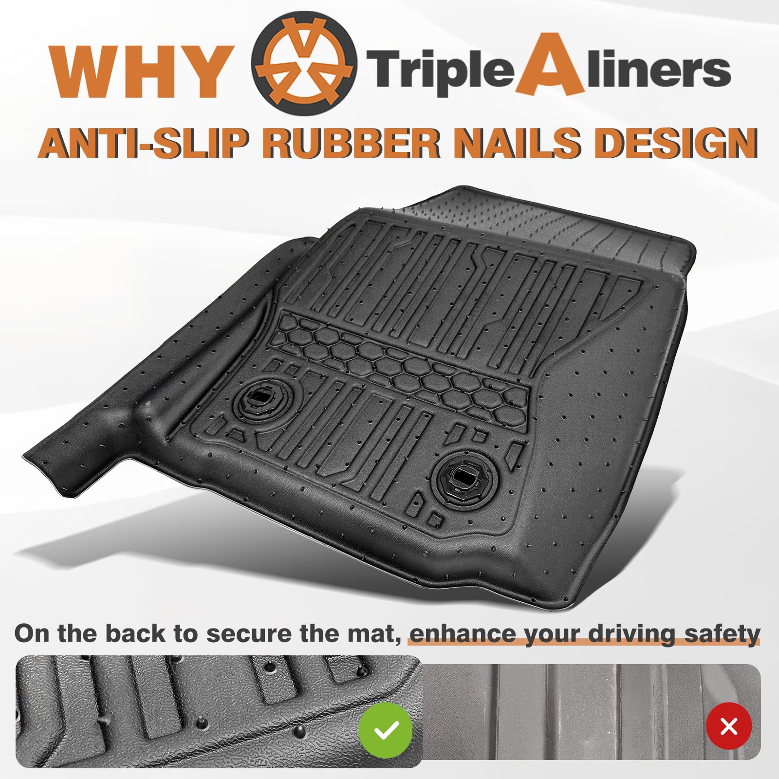 Triplealiners Floor Mats All Weather Liners Compatible With 2024 2025 Toyota Tacoma Accessories Double Cab Front & Rear 2-Row, A