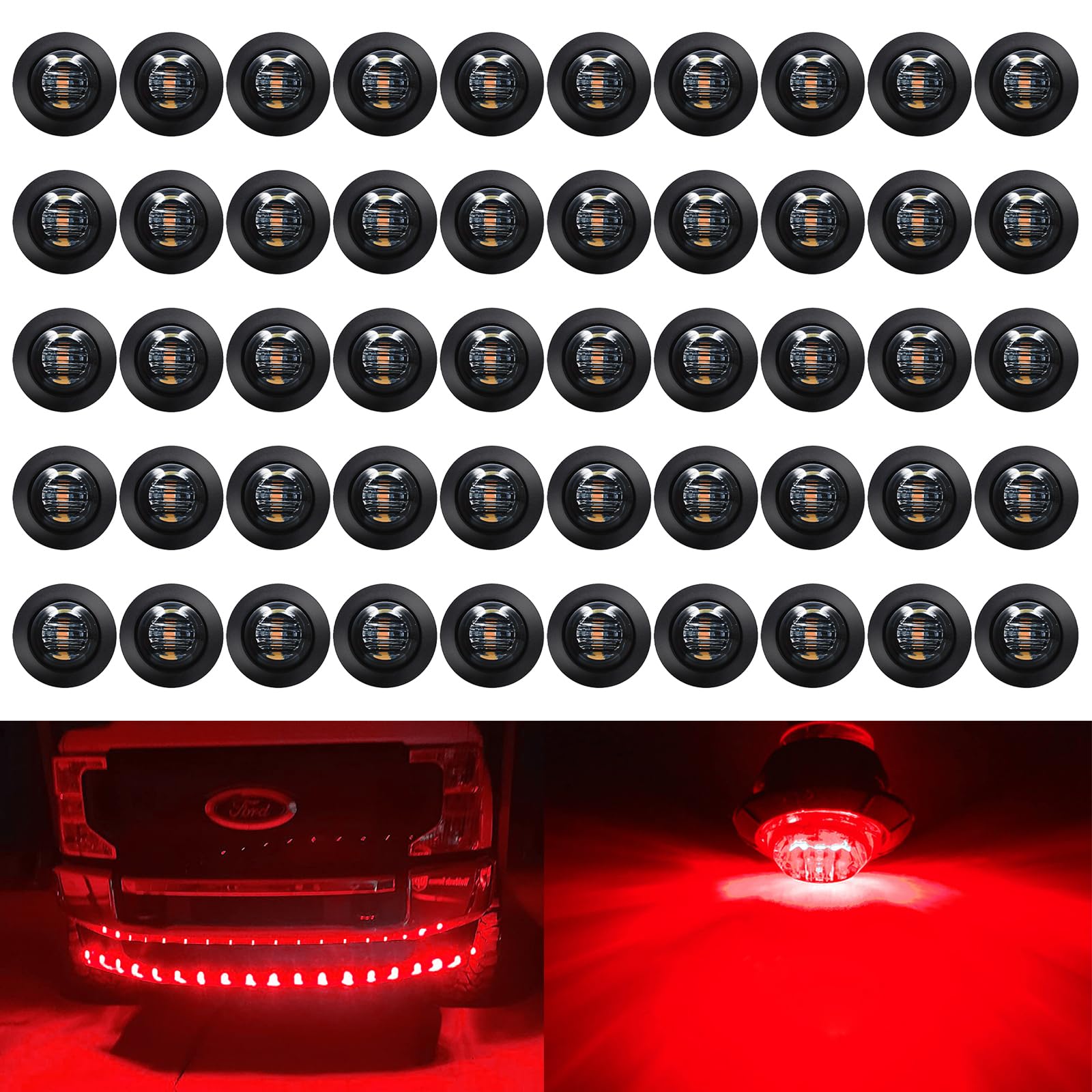 Keing 50Pcs 3/4 Inch Trailer Marker Lights Smoked Lens Red Led Side Marker Light Round Trailer Running Lights For Truck Rv Lorry