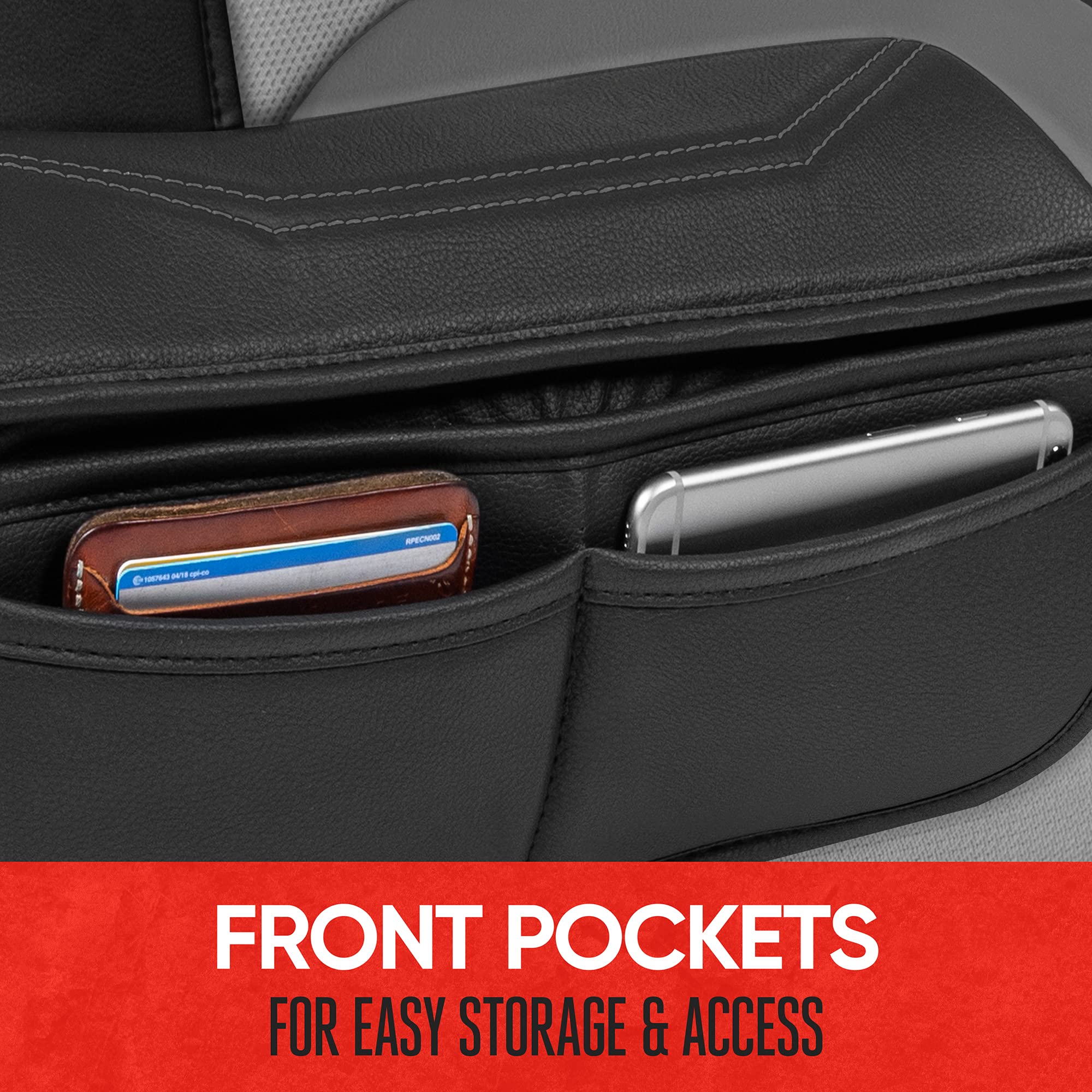 Motor Trend Luxefit Gray Seat Cover For Cars Trucks Van Suv (1 Piece), Premium Faux Leather Car Seat Cover, Easy To Install Auto