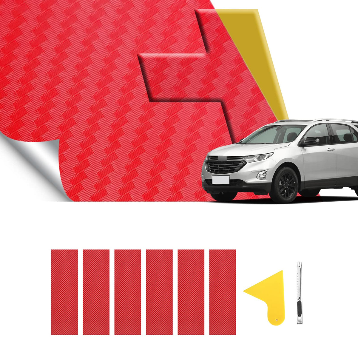 Blakaya Compatible With Carbon Fiber Vinyl Wrap 11.8'' X 4'' Chevy Bowtie Emblem Wrap Kit With Spatula And Cutter 6 Pcs Universa