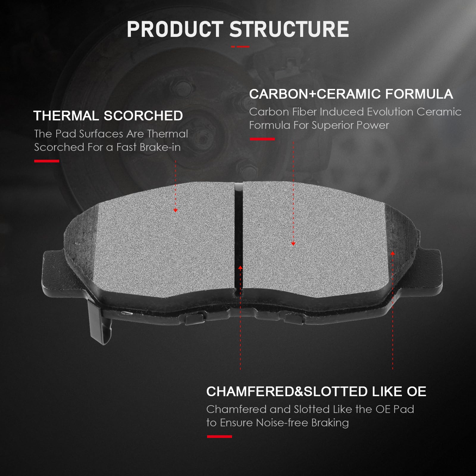 Cciyu D1578 Front Semi-Metallic Disc Brake Pads Kit For Honda Civic 2012-2015 4Pcs