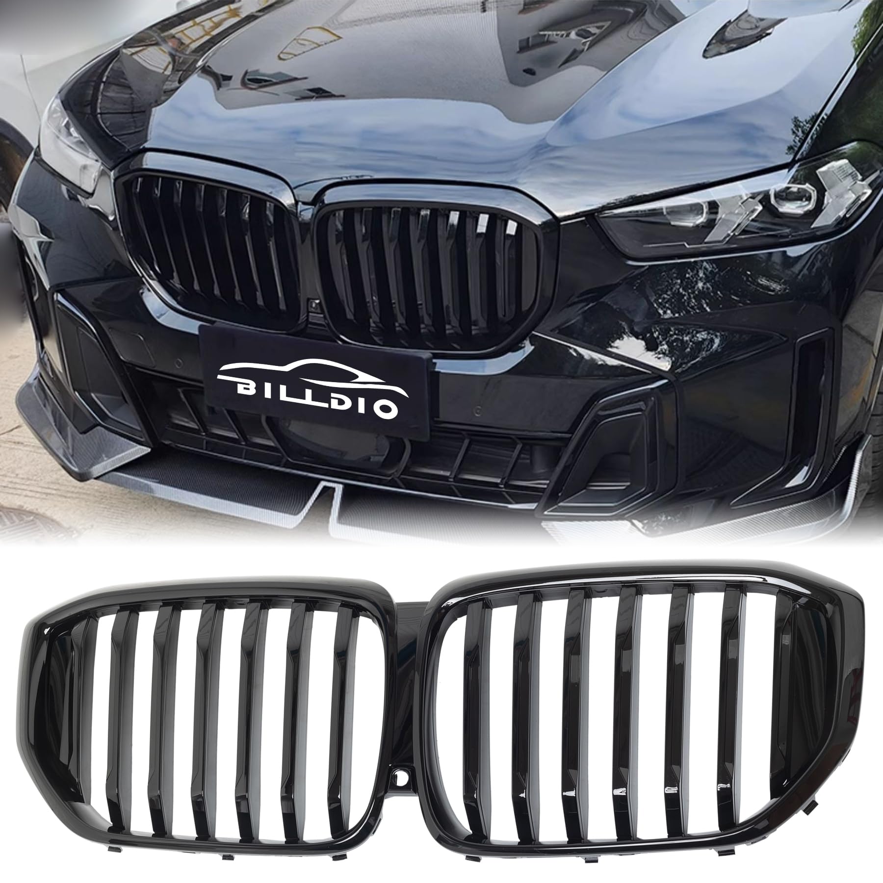 BILLDIO G05 Grill - Black Kidney Grille Compatible With 2024-IN BMW X5 G05 ABS Single Slat Gloss Black Grille