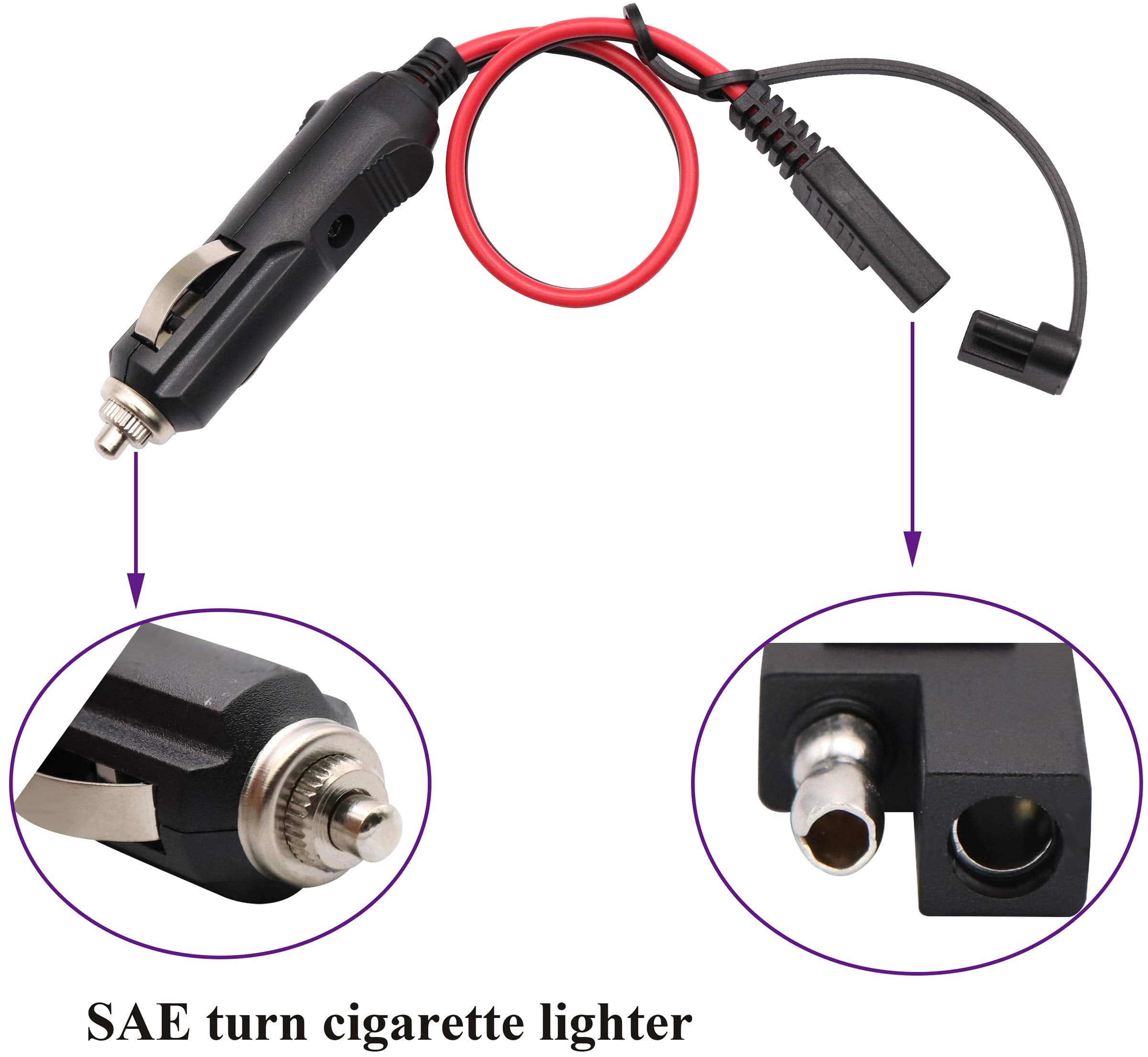 Aaotokk Cigarette Lighter To Sae Battery Charging Cable,16Awg 12V 2 Pin Sae To Cigarette Lighter Female Plug Quick Release Disco