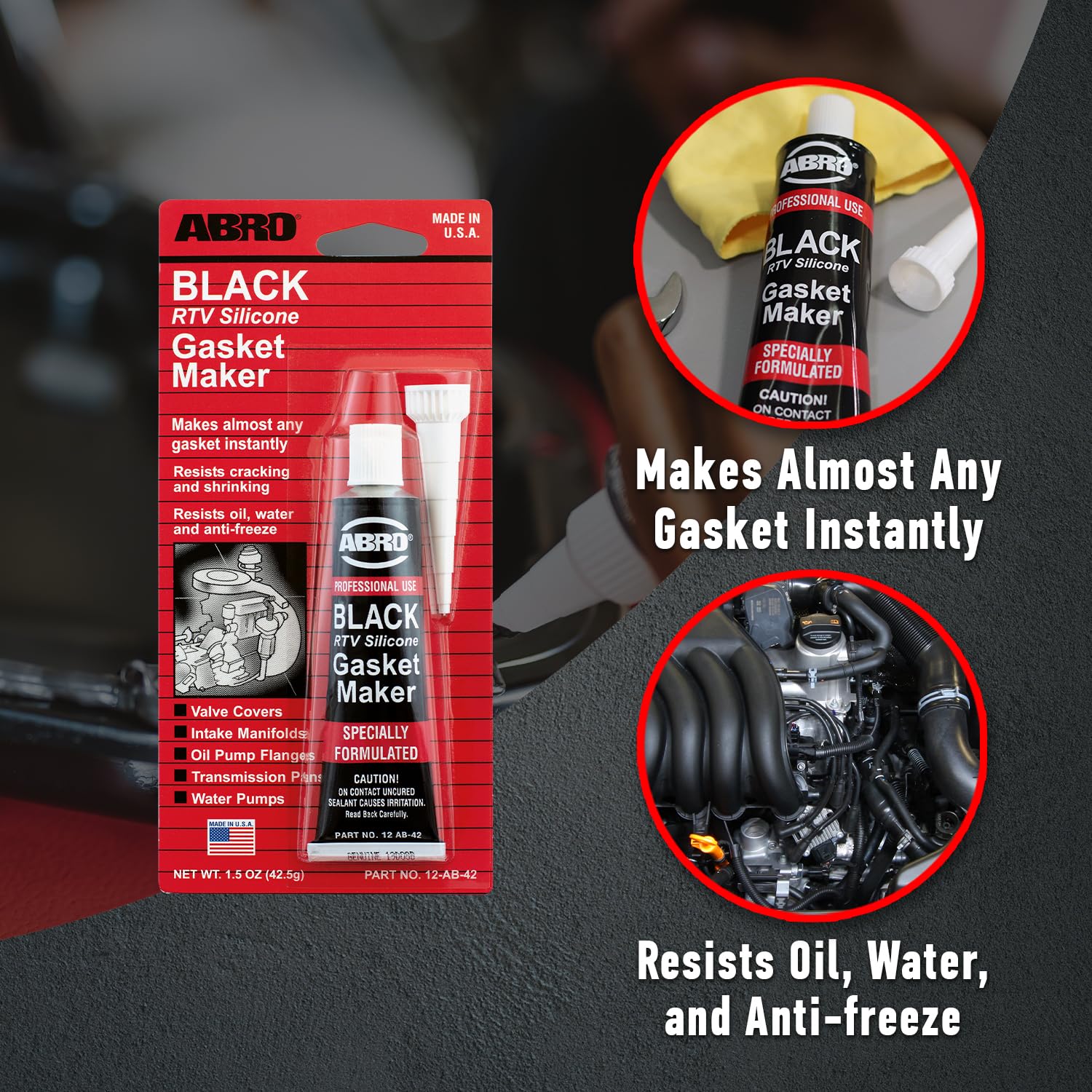 Abro Rtv Silicone Sealant And Gasket Maker: Up To 500 Degree F Heat, High Temp Silicone Head Gasket Sealer, 1.5 Oz/42.5G Tube -