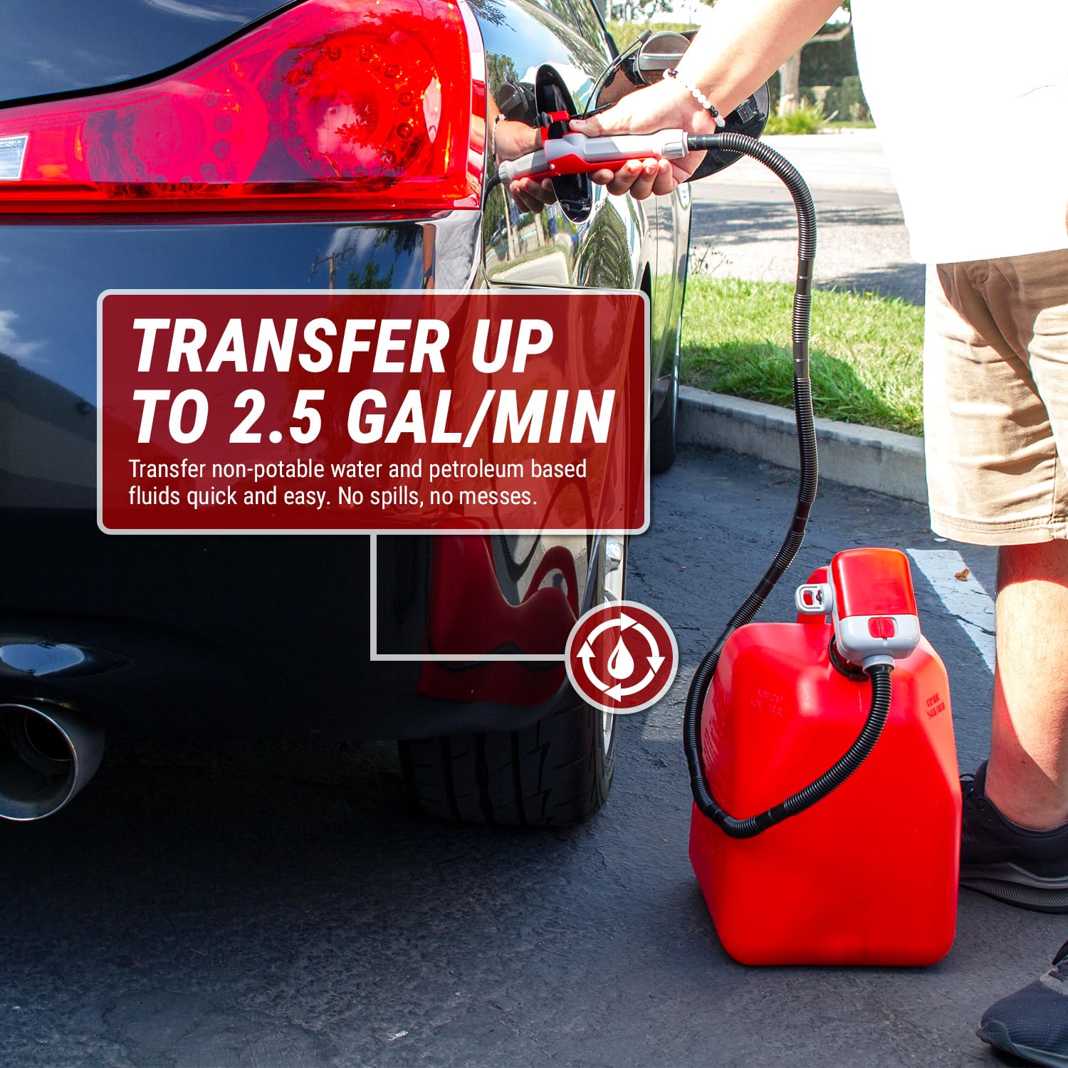 TERA PUMP Gas Can Liquid Transfer Pump Battery Operated (4 AA batteries), 4.1 ft. Long Hose w/Gas Pump Nozzle for Easy Flow Control, Fast Flow 2.5 Gal/Min