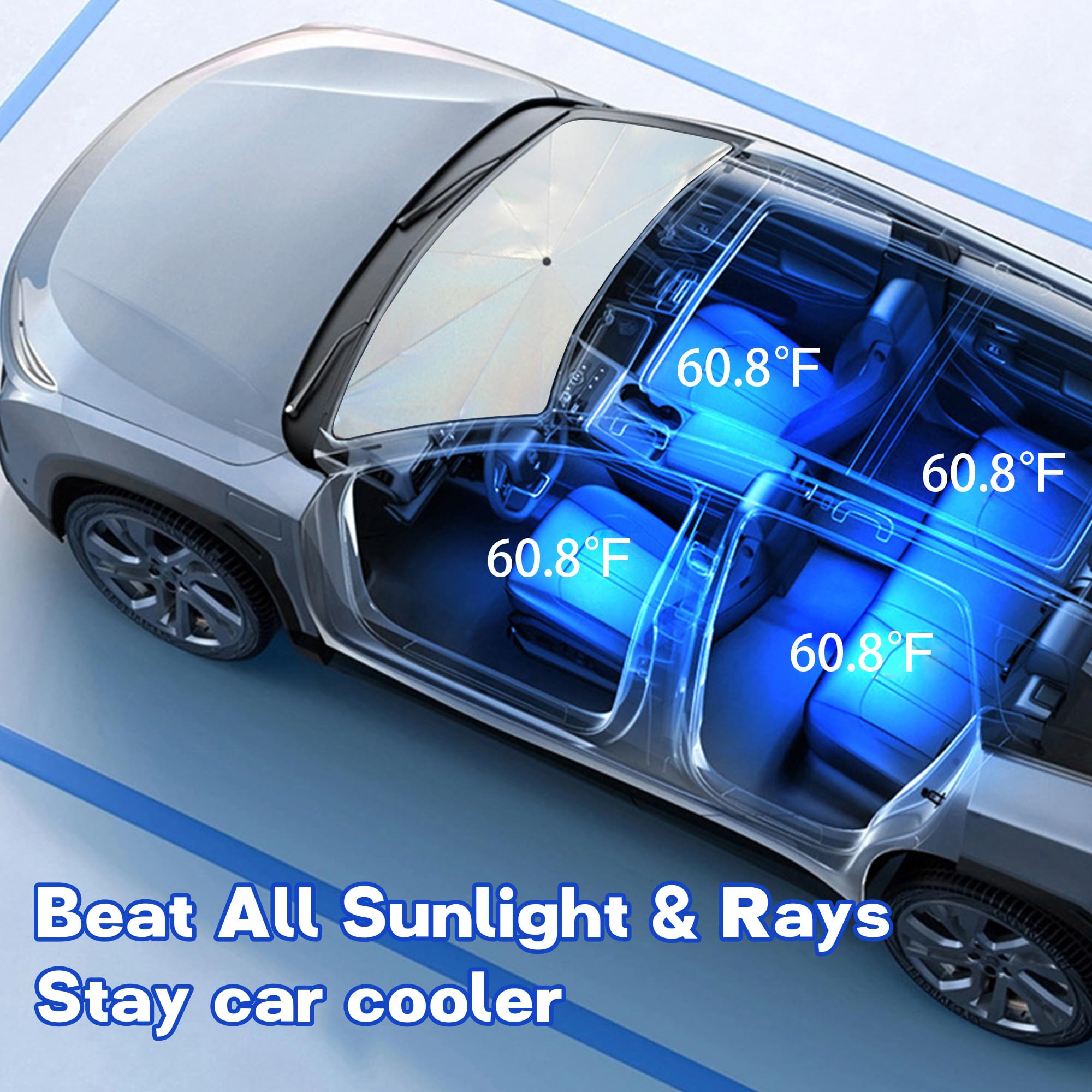 Windshield Sun Shade Umbrella, Portable Foldable, Spring Structure Wind Shield, Front Window Sunshade, Protect from Sun Rays Car
