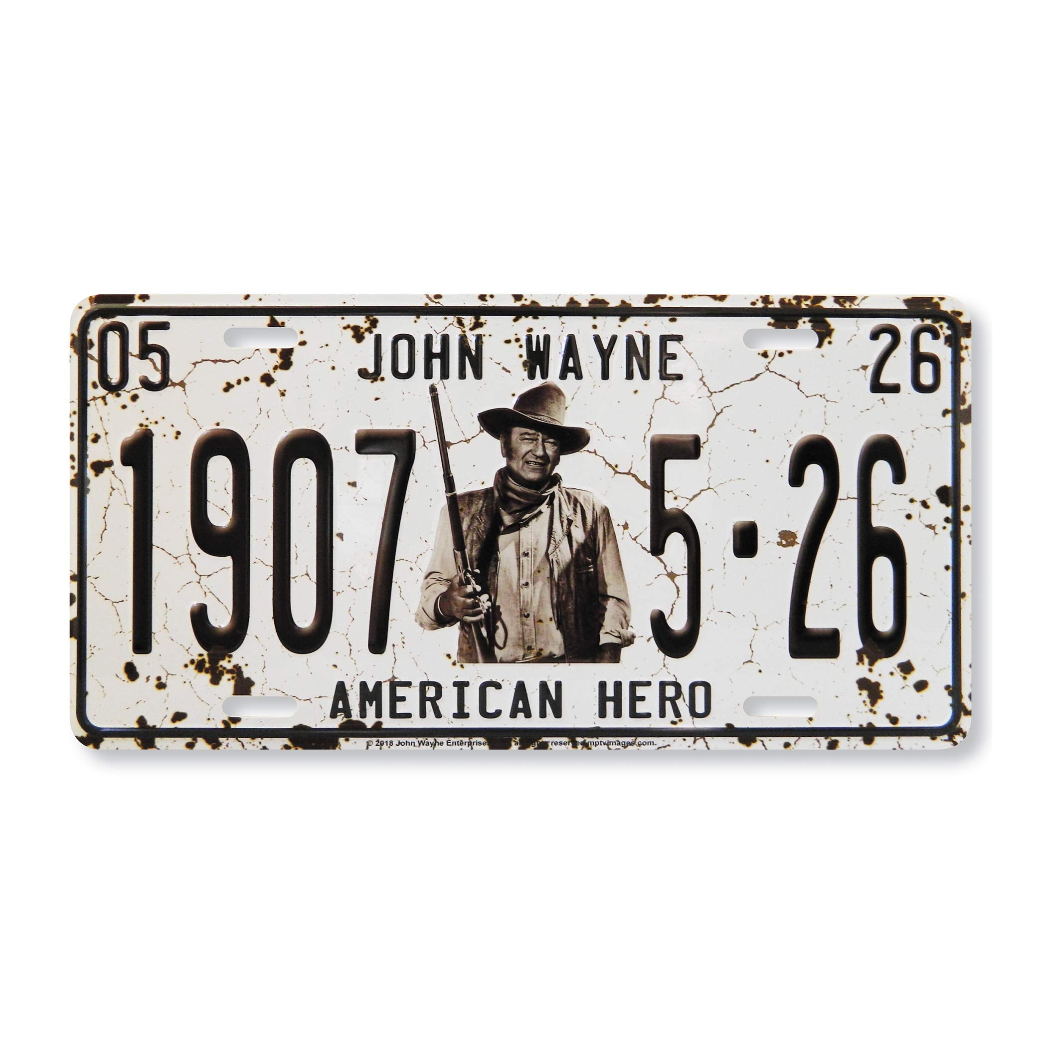 Midsouth Products White John Wayne 1907 American Hero Vintage License Plate