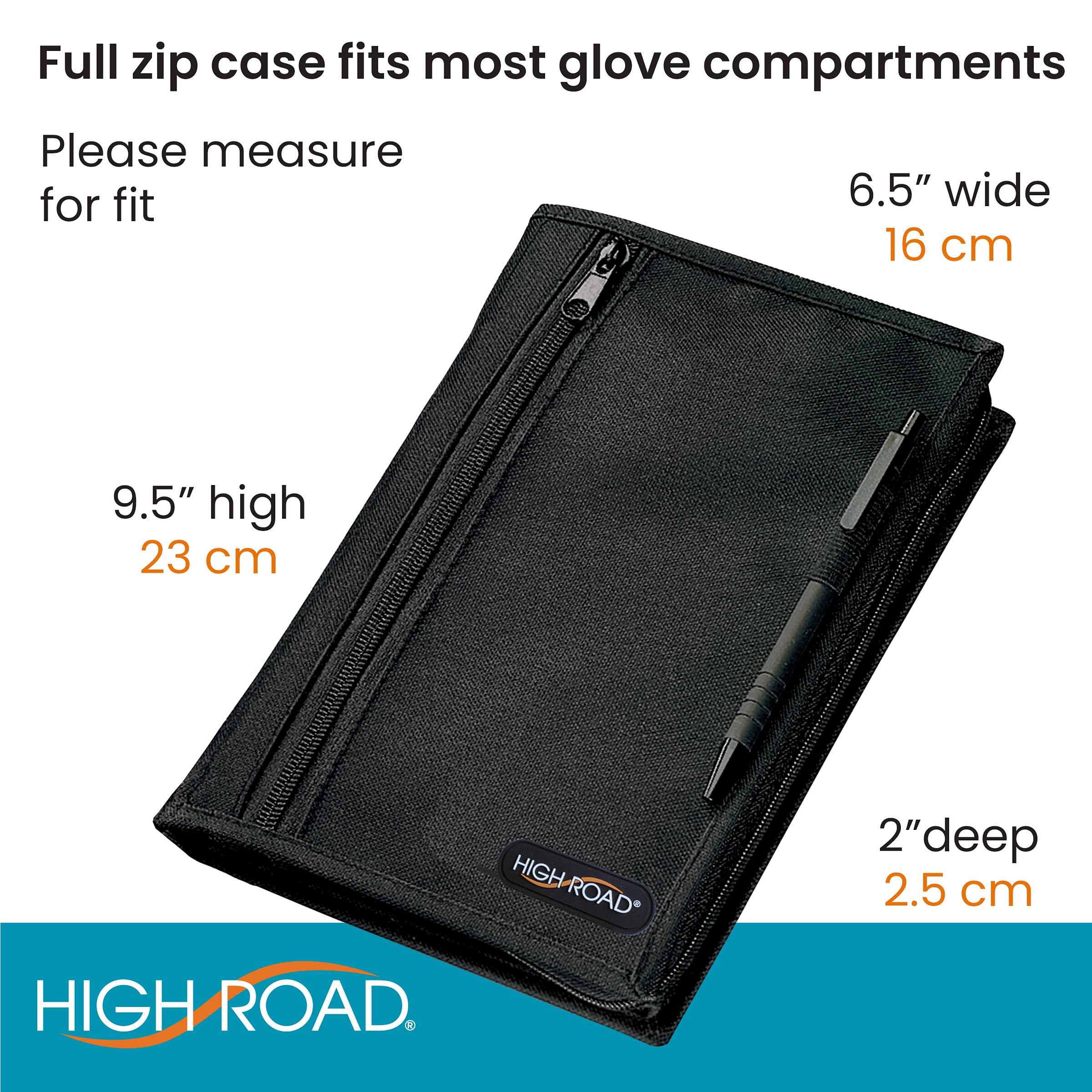High Road Car Glove Box Organizer, Registration and Insurance Document Holder and Car Manual Holder with Flexible Secure Zippered Case and Note Pad
