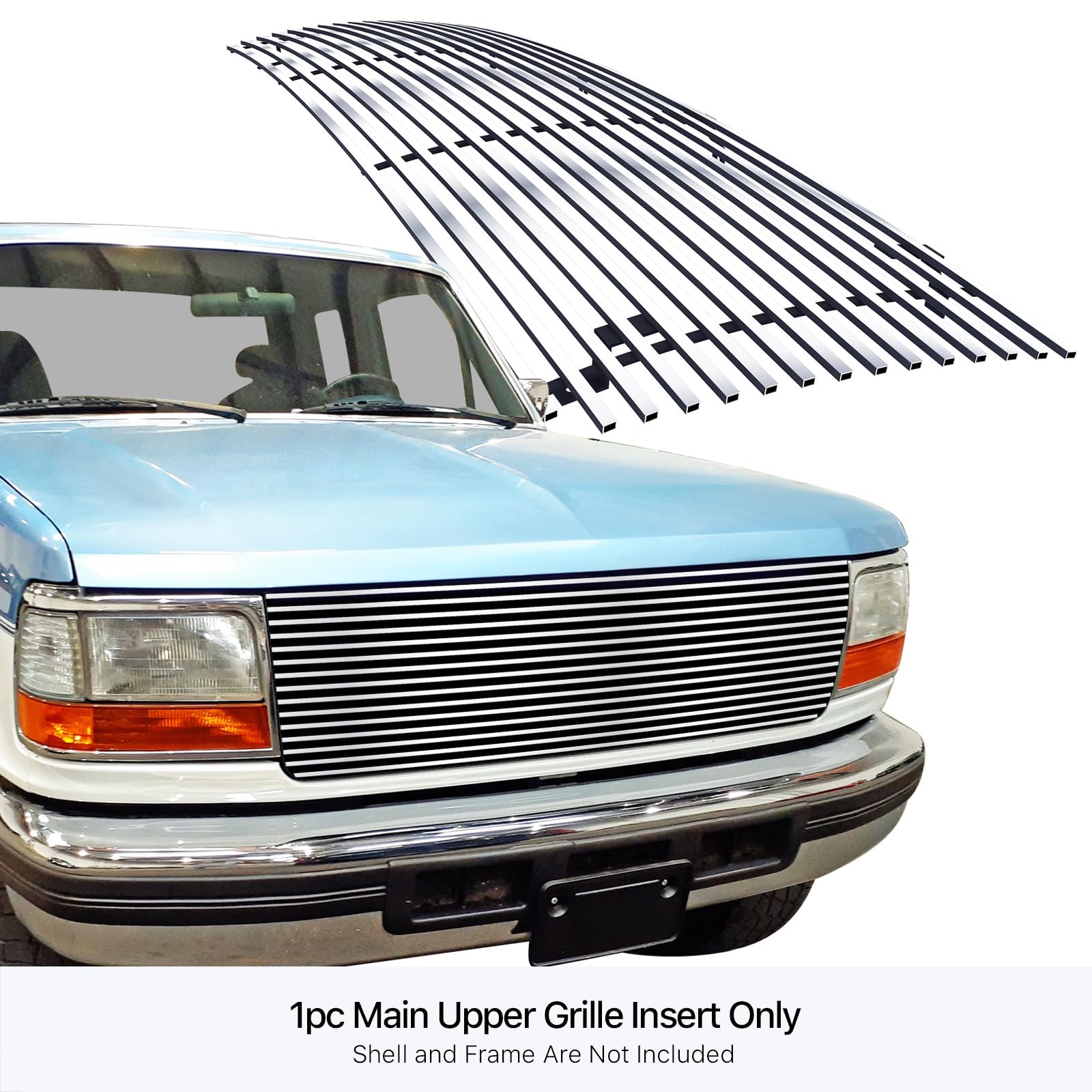Aps Premium Stainless Steel Chrome 8X6 Billet Grille Insert Compatible With Ford Bronco F-150 F-250 F-350 1992-1996 Main Upper N