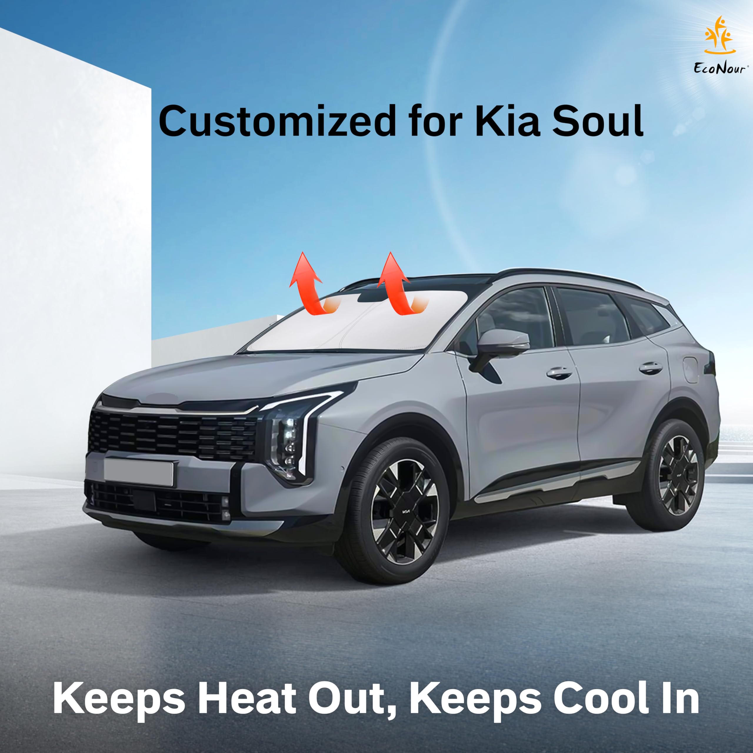 For Kia Soul 2020-2024 2025 Econour Windshield Sunshade-240T Polyester Material Cars Sun Visor Reflector Blocks Uv Rays - Foldab