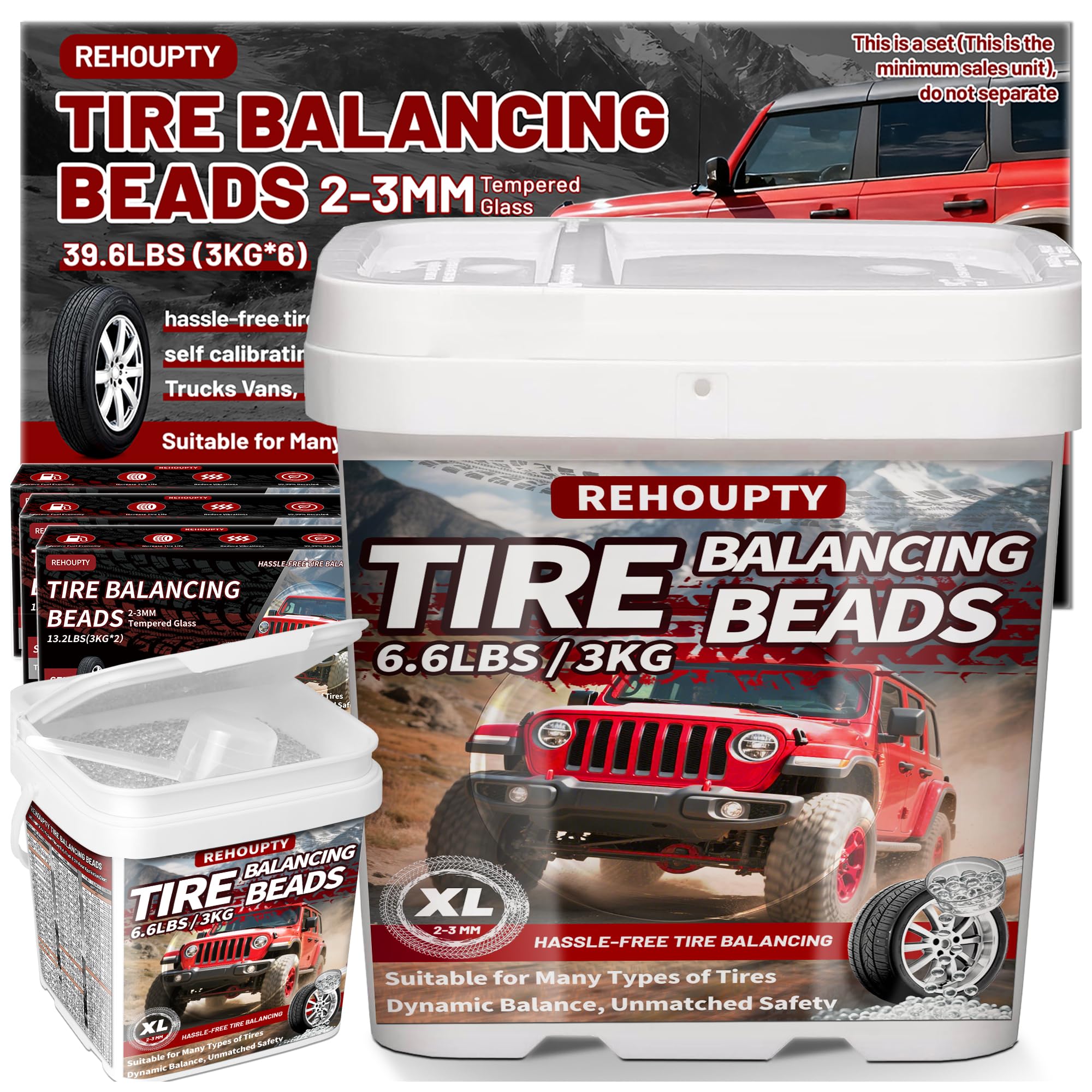 REHOUPTY Tempered Glass Tire Balancing Beads 39.6LBS (3KG*6 Bulk Tub), Tire Balance Beads for Truck Tires, Trailers, Off-Road Ve
