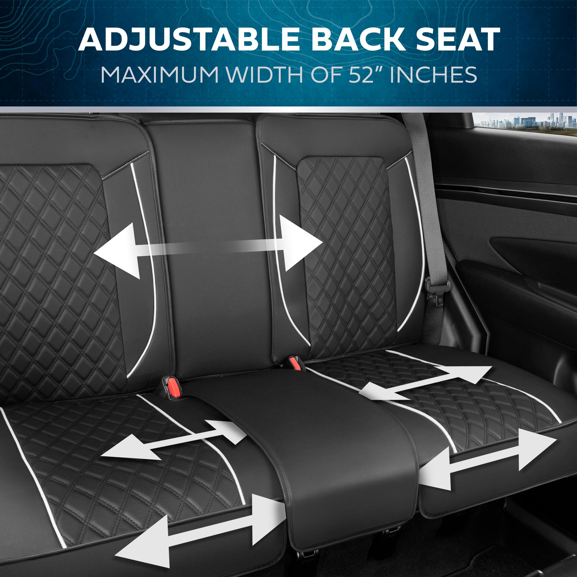 MotorBox Prestige Premium Seat Covers - Semi-Custom Fit Black/White Car Seat Covers for Rear Bench Automotive Interior Cover for