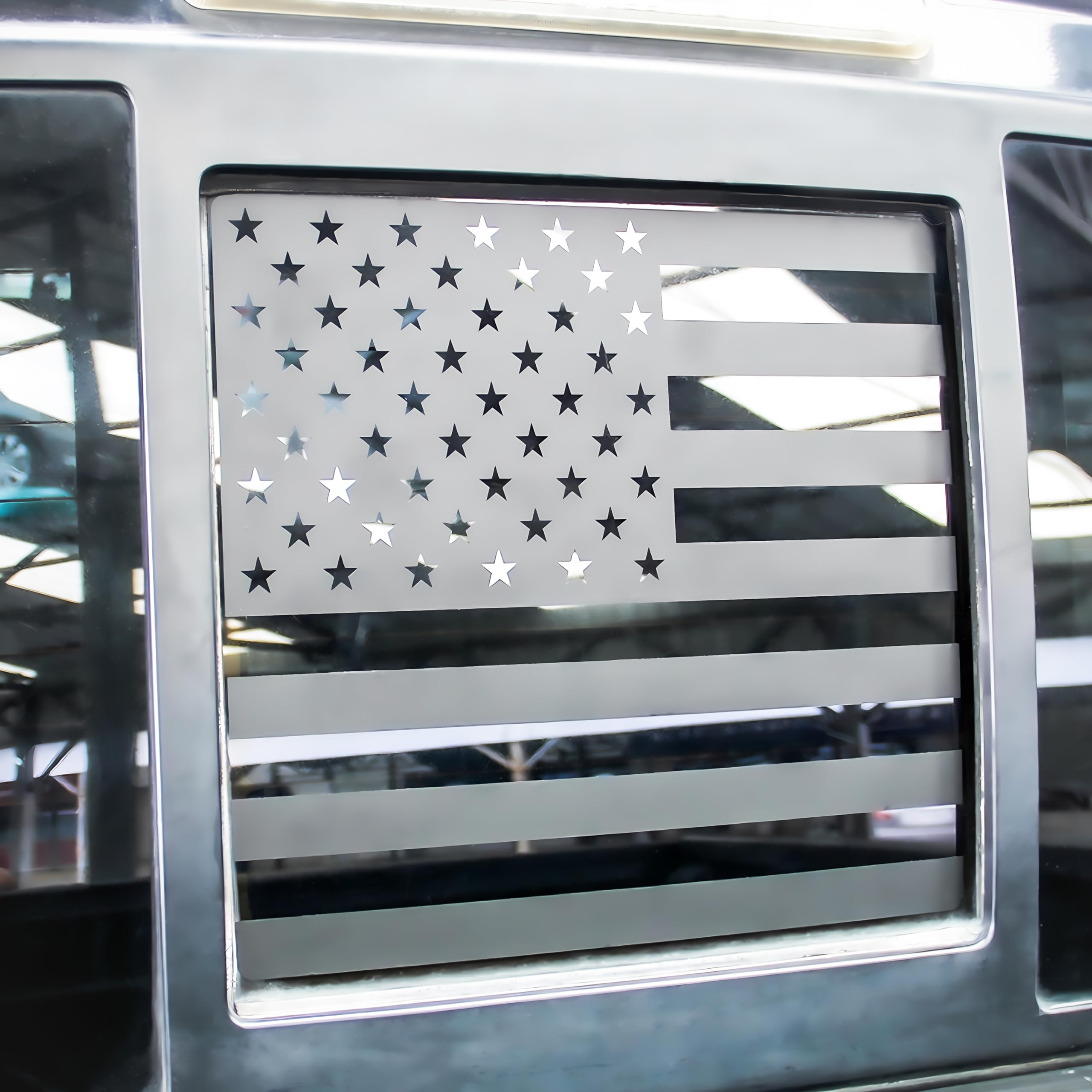 Fits Ford F150 F250 F350 2004-2014 Rear Middle Back Sliding Window American US Flag Vinyl Decal Matte Black Exterior Accessories