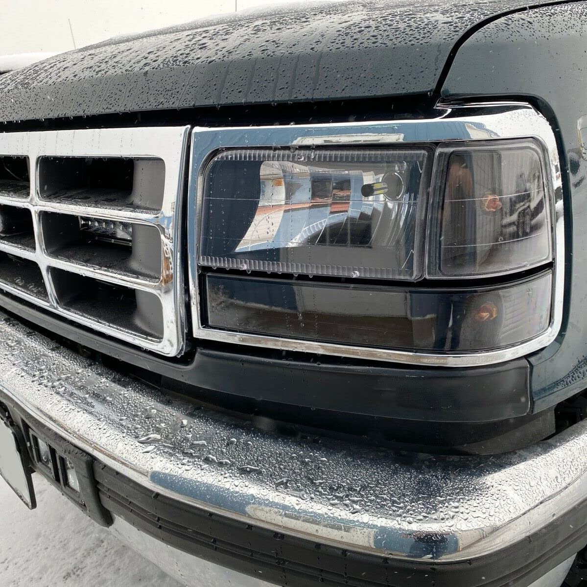 ECOTRIC Headlights Trim Bezel Pairs Compatible with 1992-1997 F250 F350 Truck & 1992-1996 Bronco F150 Pickup Truck Headlamp Doors Chrome Replacement for Part Number FO2512130 FO2513131 F2TZ13064D